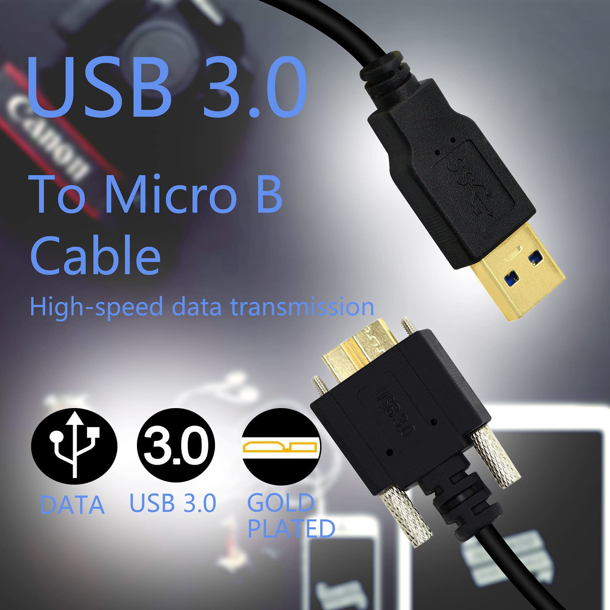 Gintooyun 3M Usb 3.0 A Male To Micro B Male Cable With Locking Screws For Hard Drive, Smartphone, Tablet And Pc