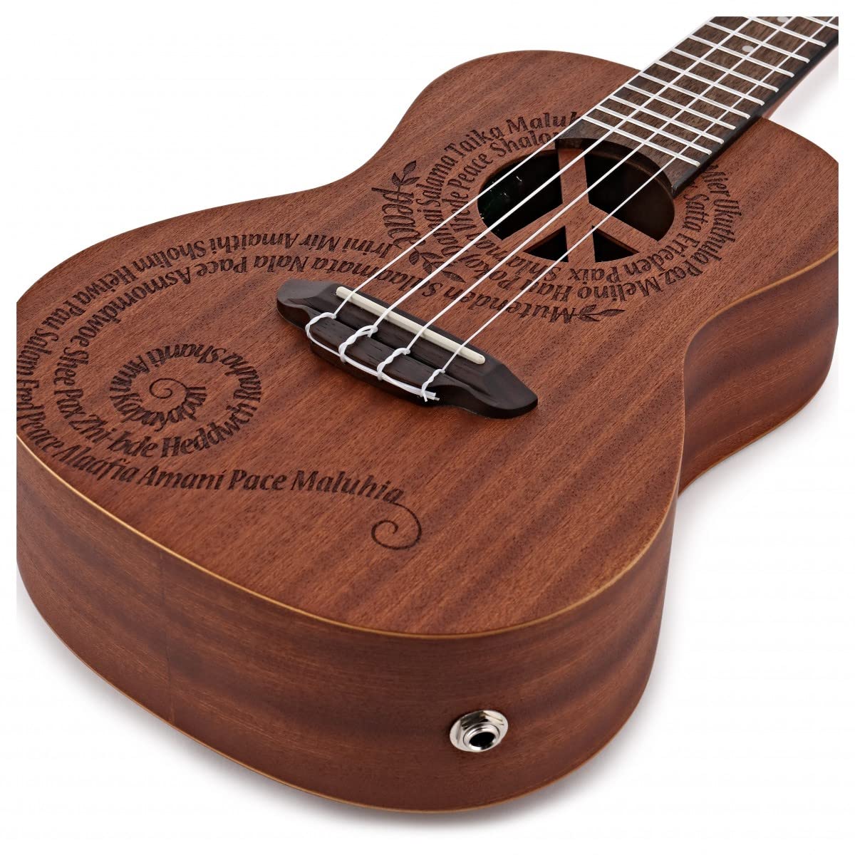 Luna Maluhia Peace Concert Ukulele With Gig Bag, Satin Natural