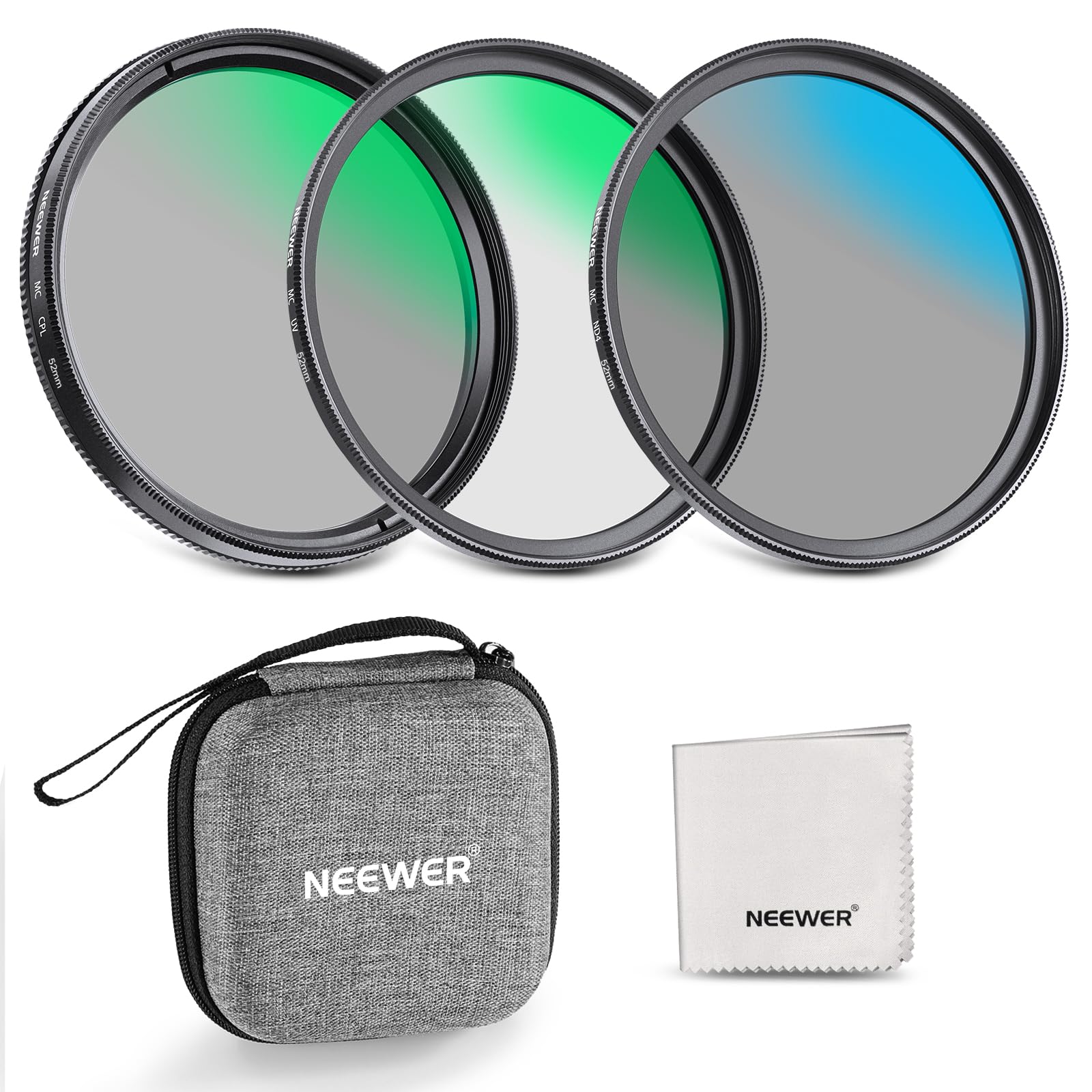 Neewer 52Mm Uv/Cpl/Nd Lens Filter Kit With Hard Shell Storage Case, Multicoated Optical Glass & Aluminum Alloy Frame, Uv + Circu