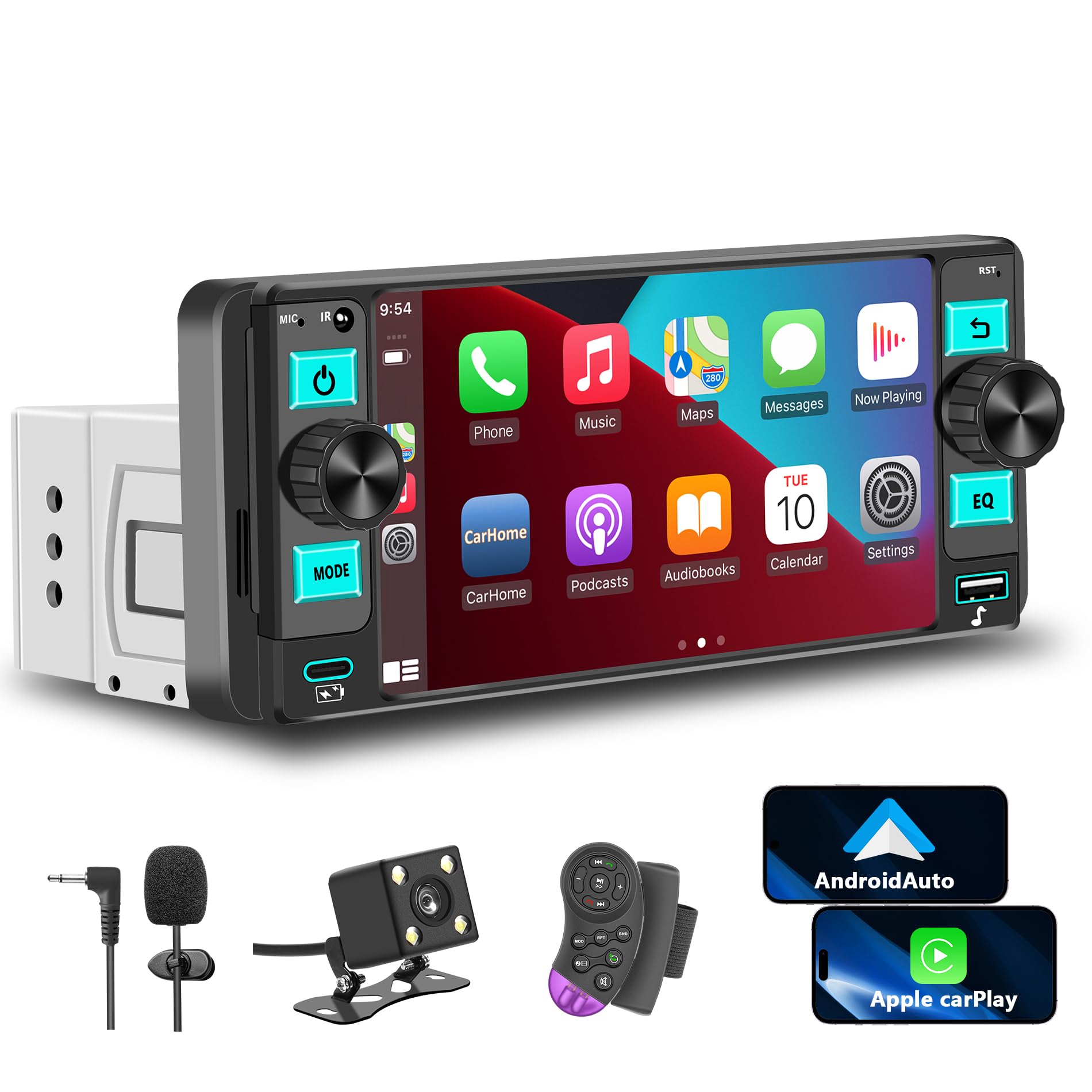 Single Din Radio Car Stereo with Wireless Apple CarPlay,Single Din Touchscreen Radio,Car Radio Bluetooth Support Android Auto,Mi