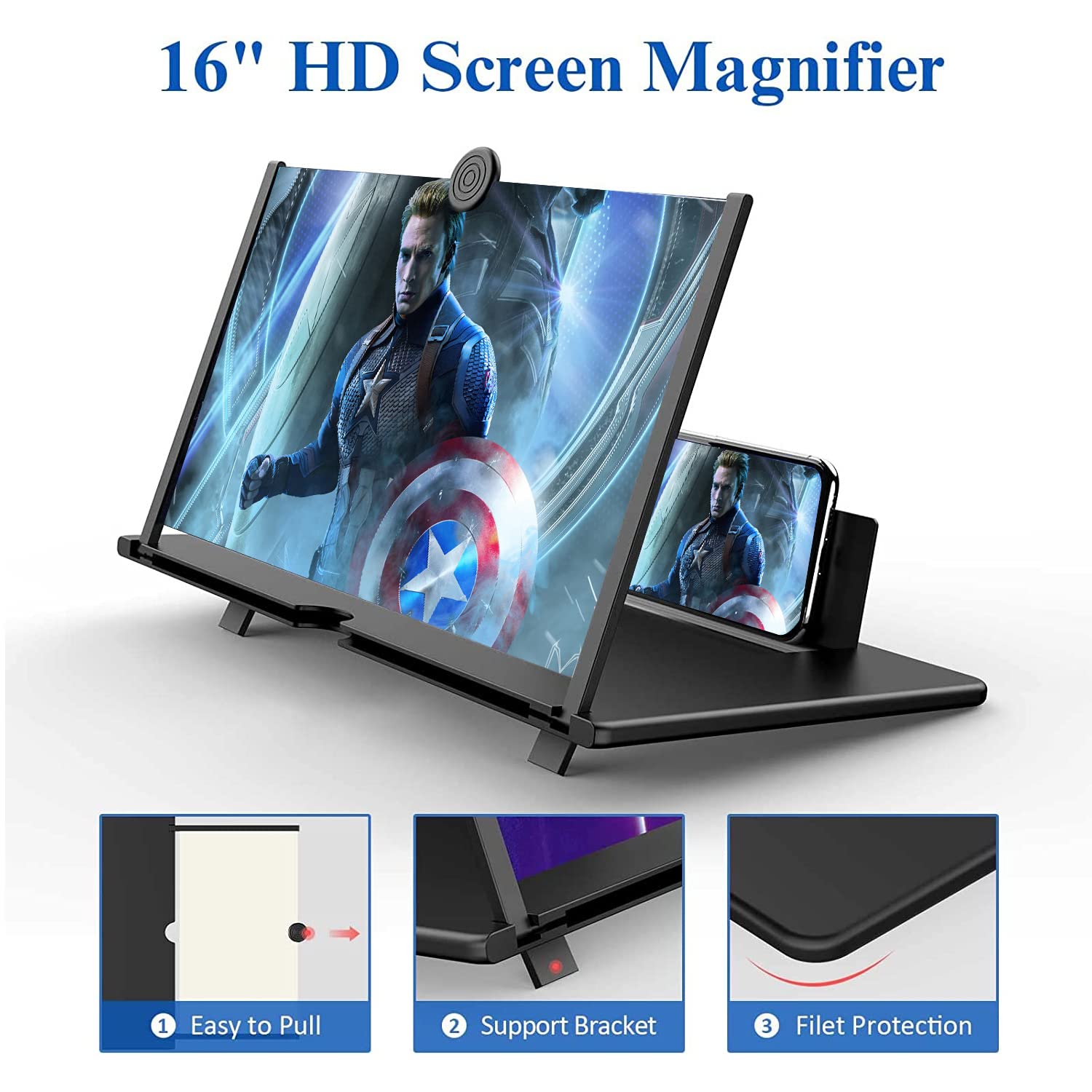 16' Screen Magnifier For Cell Phone   3D Hd Magnifing Screen Enlarger Projector For Movies Videos And Gaming   Foldable Phone Stand Holder With Screen Amplifier Compatible With All Smartphones