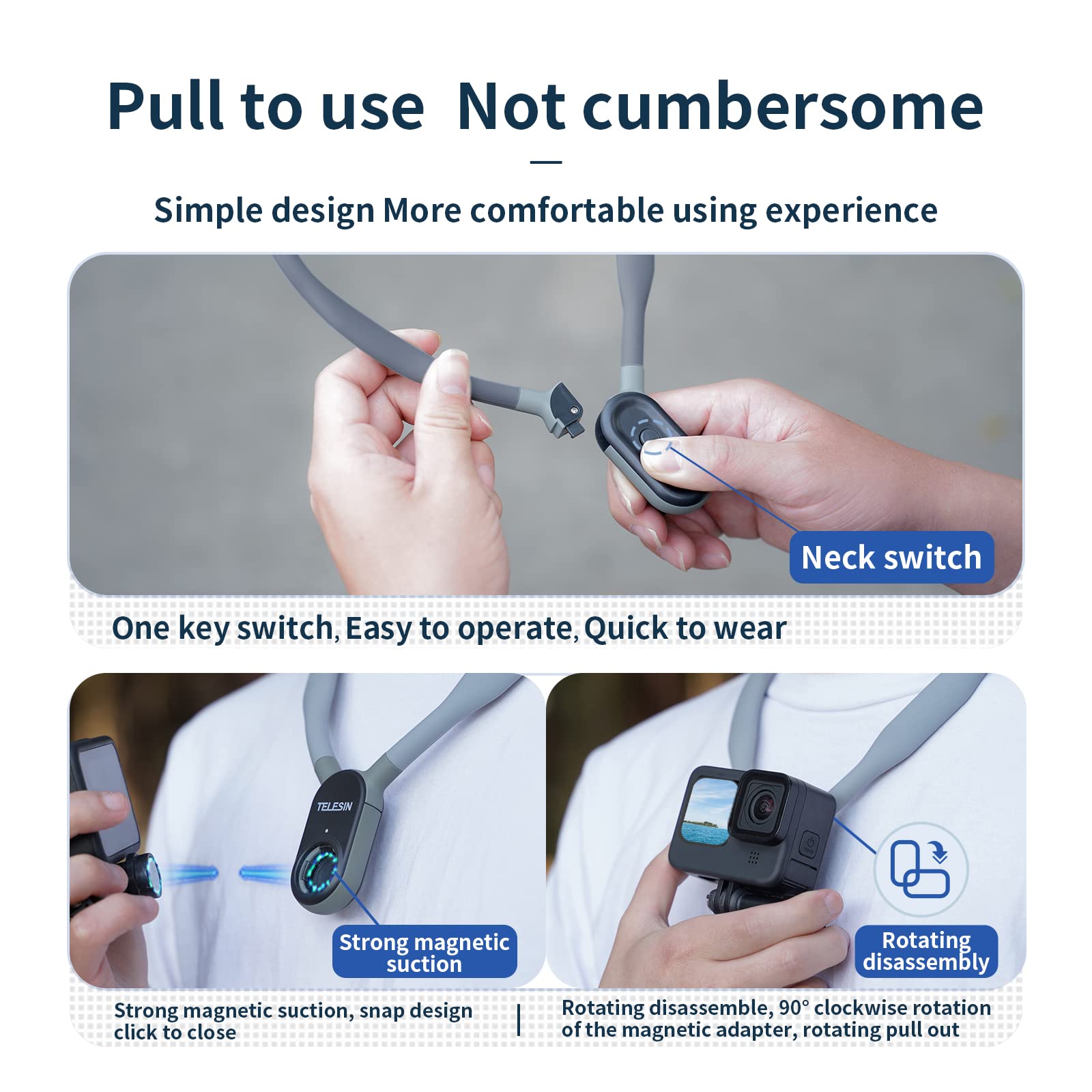 Telesin Magnetic Neck Mount Necklace Holder Lanyard Strap, Chest View Pov Selfie Video Vlog Body Attach For Gopro Max 12 11 10 9 8 7 Insta360 X3 X4 Go3 Ace Pro Dji Action 3 4 Osmo Pocket 3 Accessories