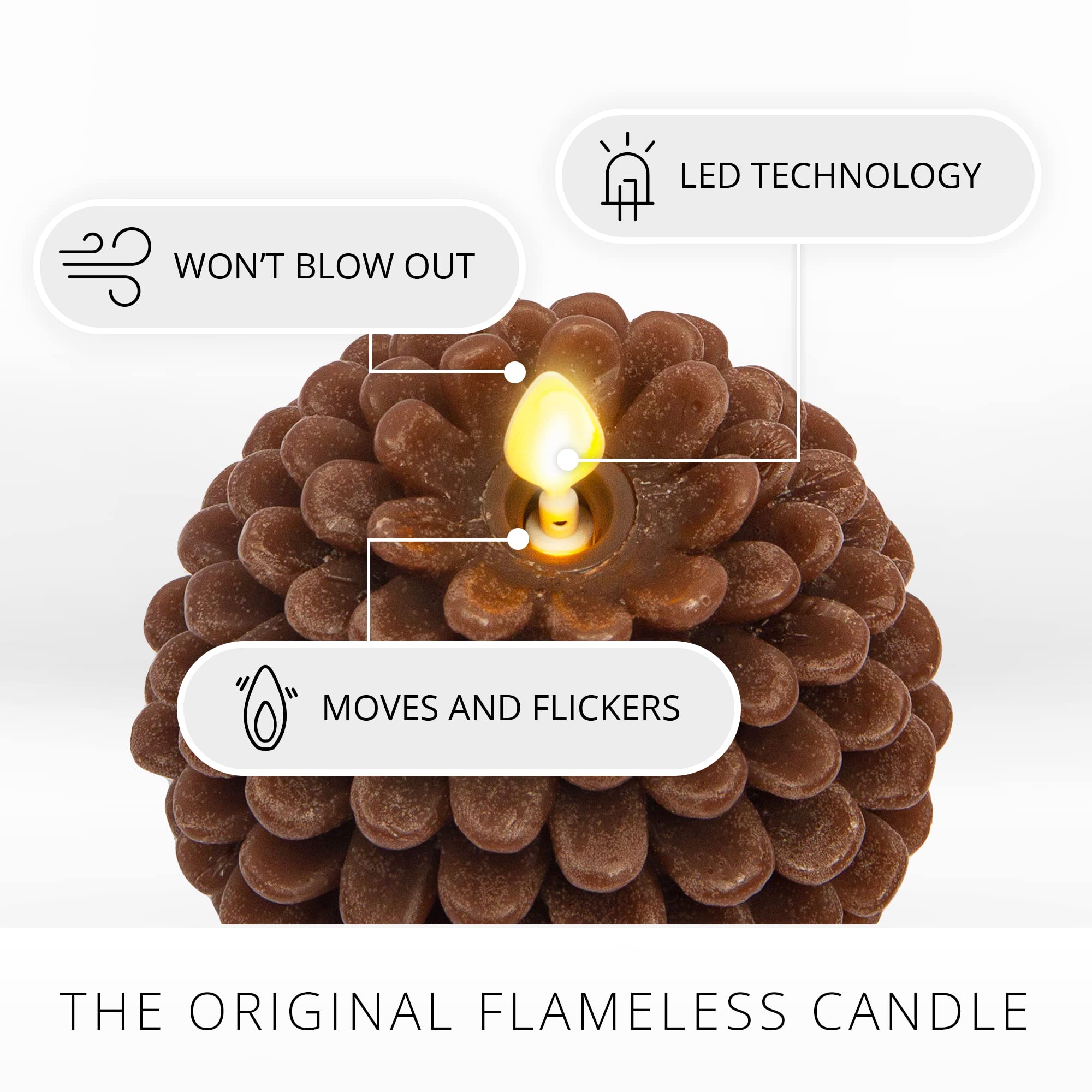 Luminara Pinecone Flameless Candles Chalky Brown Finish Pine Cone Figural, Real Wax Unscented Led Candles, Battery Operated With