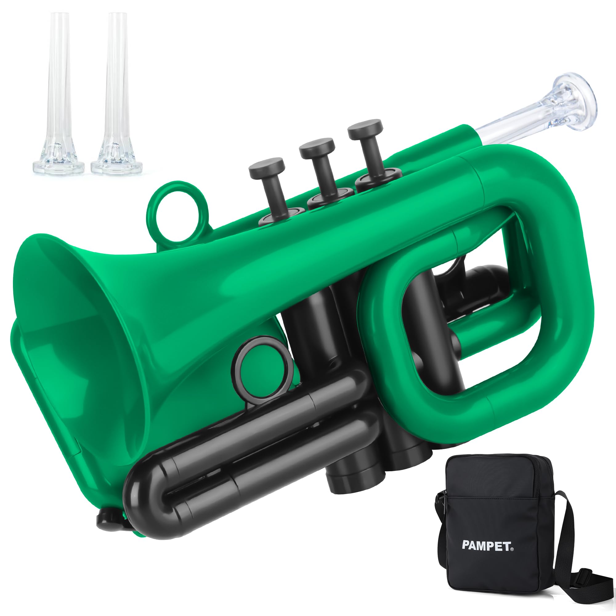PAMPET DOLPHIN Pocket Trumpet Plastic Bb Trumpet Standard Trumpets for Student Beginner Bb Trumpets Instrument (Green)