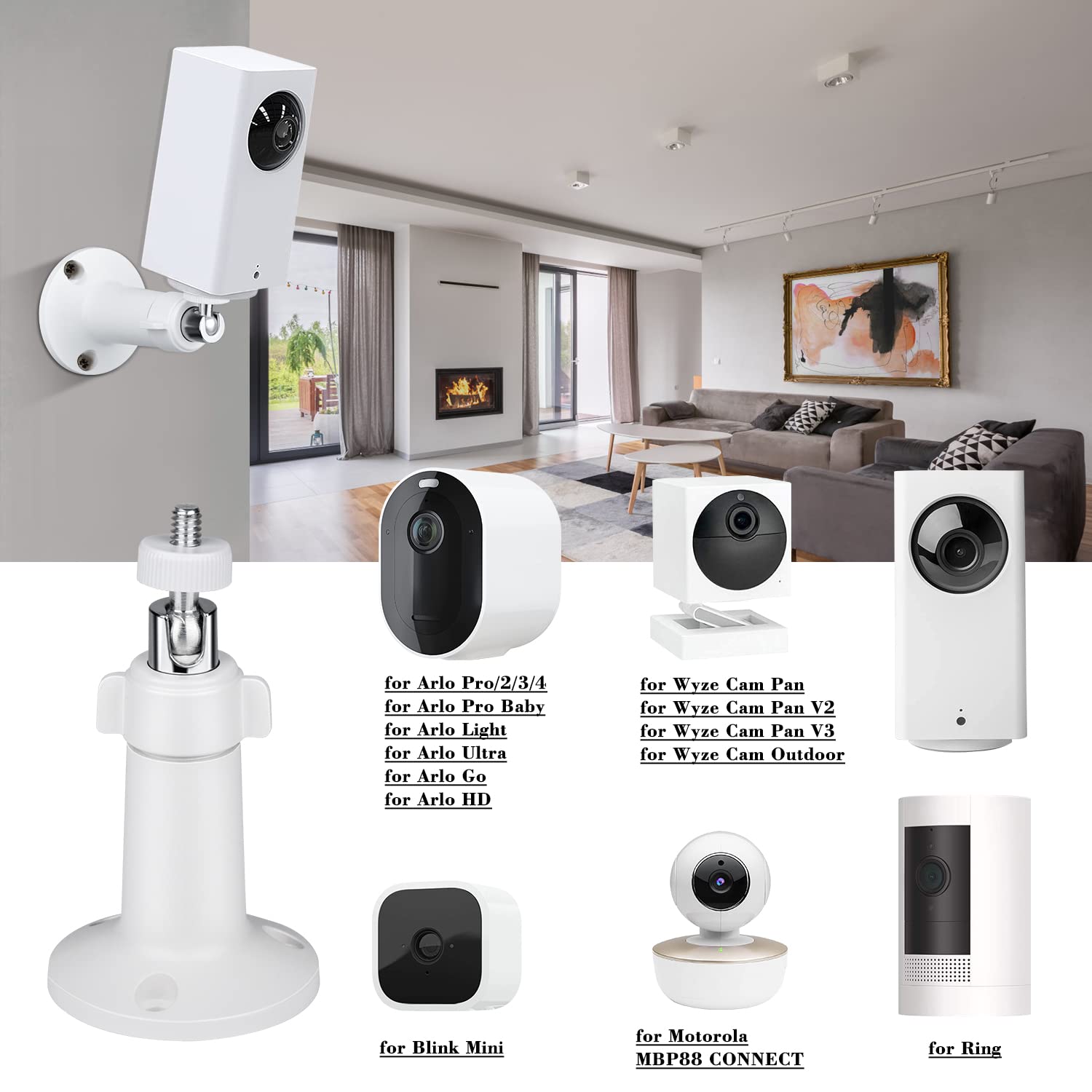 Wall Mount Compatible With Wyze Cam Pan V3 & Wyze Cam Pan V2 & Wyze Cam V3, Adjustable Mount Bracket For Wyze Cam Outdoor(Camera