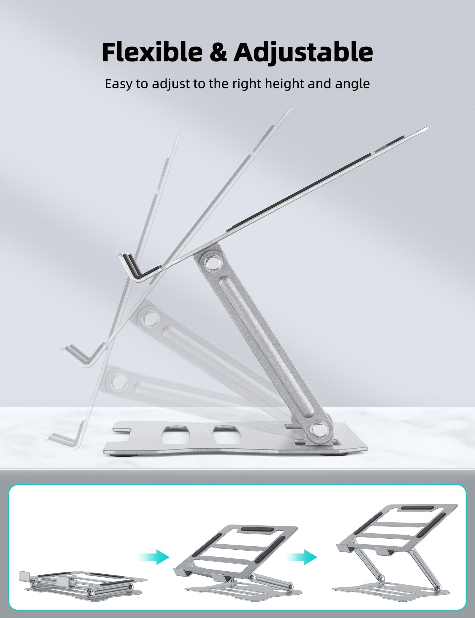 Klsniur Laptop Tablet Stand, Universal Adjustable Carbon Steel Laptop Computer Stand, Ergonomic Foldable Portable Desktop Tray Cooling Holder Compatible With 10'' 15.6'' Devices(Silver)