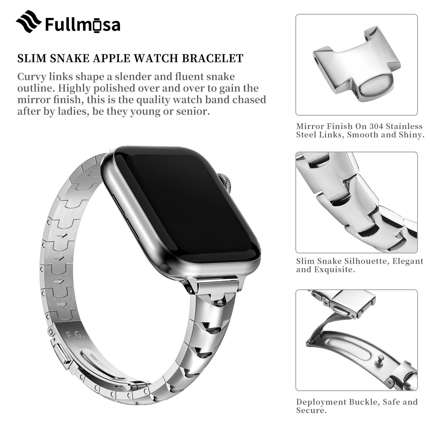 Fullmosa Compatible With Apple Watch Band Stainless Steel 41Mm 40Mm 38Mm 49Mm 45Mm 44Mm 42Mm,Women Slim Bracelet For Iwatch Ultr