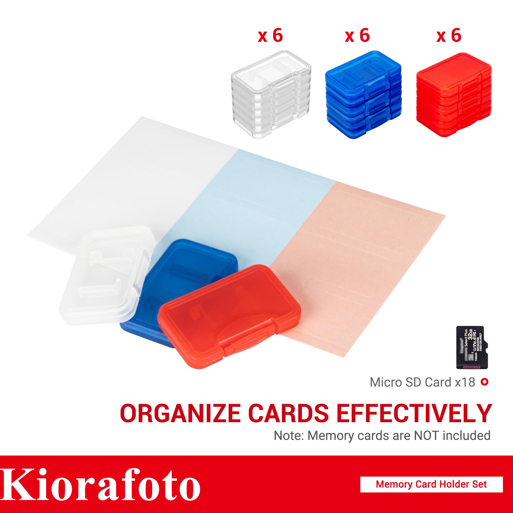 Kiorafoto 18 Pcs Multi Color Clear Plastic Memory Card Holder Case For 18 Micro Sd Sdxc Sdhc Tf Cards, Transparent Microsd Msd M