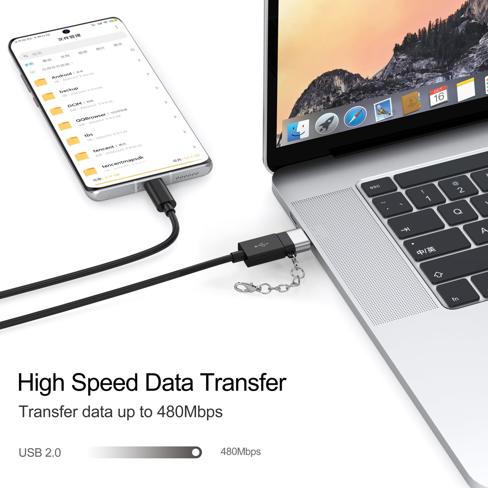 Dteedck Usb C Female To Usb Male Adapter 2 Pack, Usb 2.0 (66W Charging & 480Mbps Data Transfer Sync) Converter With Keychain, Us