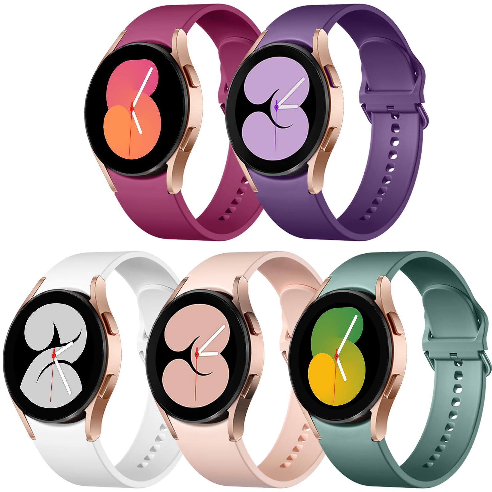 Lerobo 5 Pack No Gap Bands Compatible With Galaxy Watch 7/6/5/4 Band 44Mm 40Mm/Watch 5 Pro Band/20Mm Soft Silicone Sport Strap F