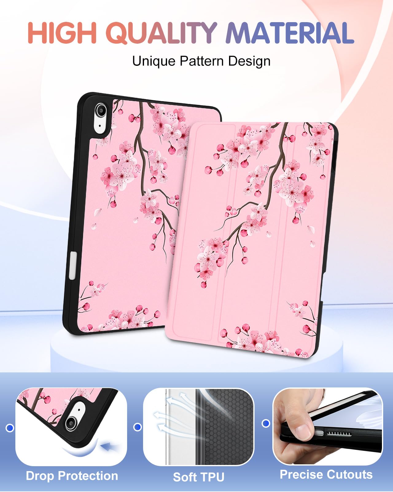 Wazzasoft For Apple Ipad 10Th Generation Case 10.9 Inch Cute Women Girls Kids Folio Cover Girly Kawaii Blossom Flower Design Pen