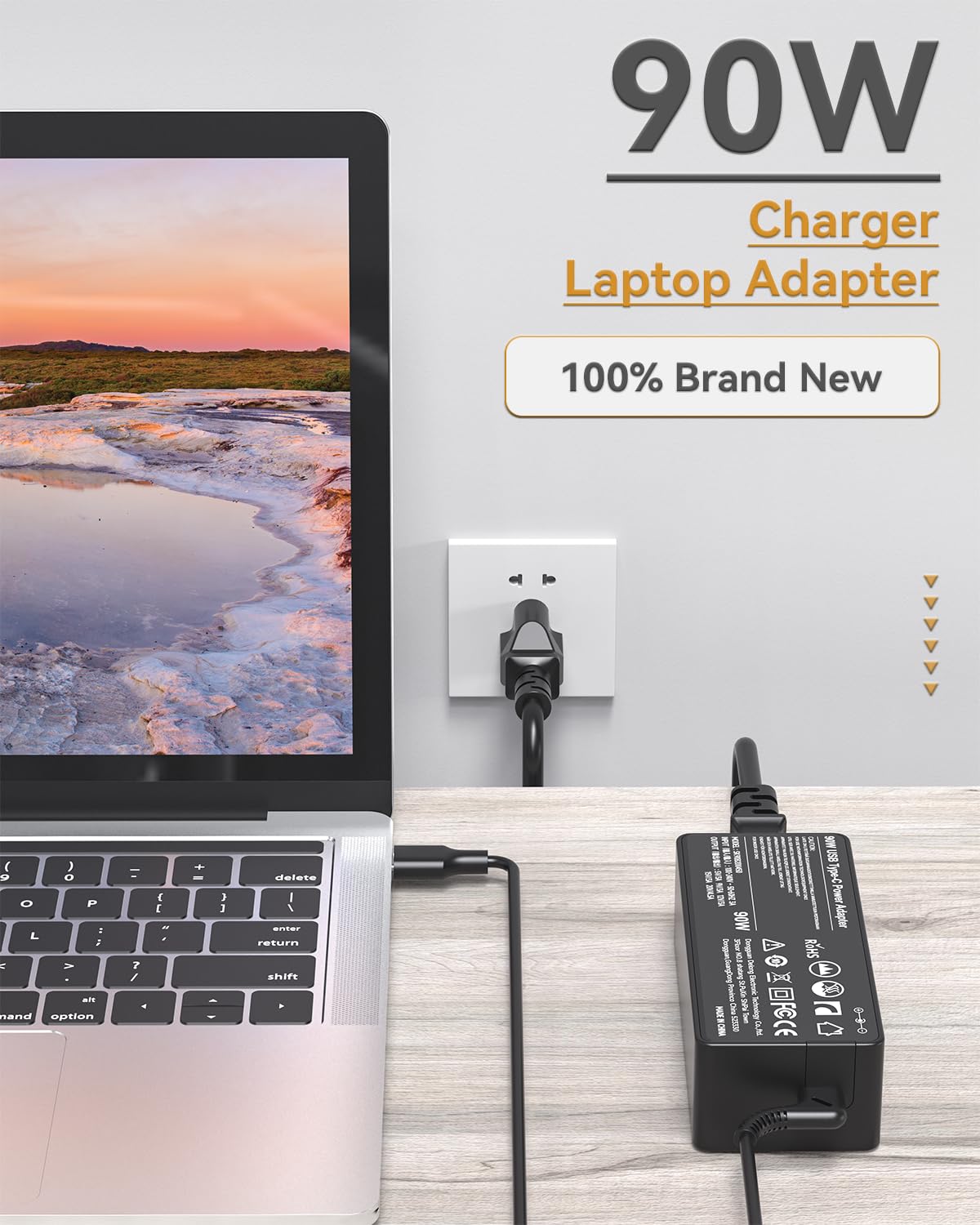 90W 65W Usb C Laptop Charger For Hp Spectre X360, Dell Xps 13 Precision 3540, Lenovo Ideapad Series With Dc Usb C Fast Charging Adapter Power Supply Cord