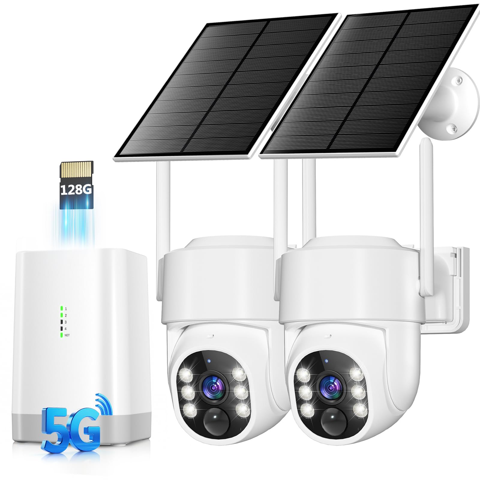 Security Cameras Wireless Outdoor 5G& 2.4G, No Subscription, 2 Cam-Kit,4MP Solar Powered Home Security Cameras System With 360PT