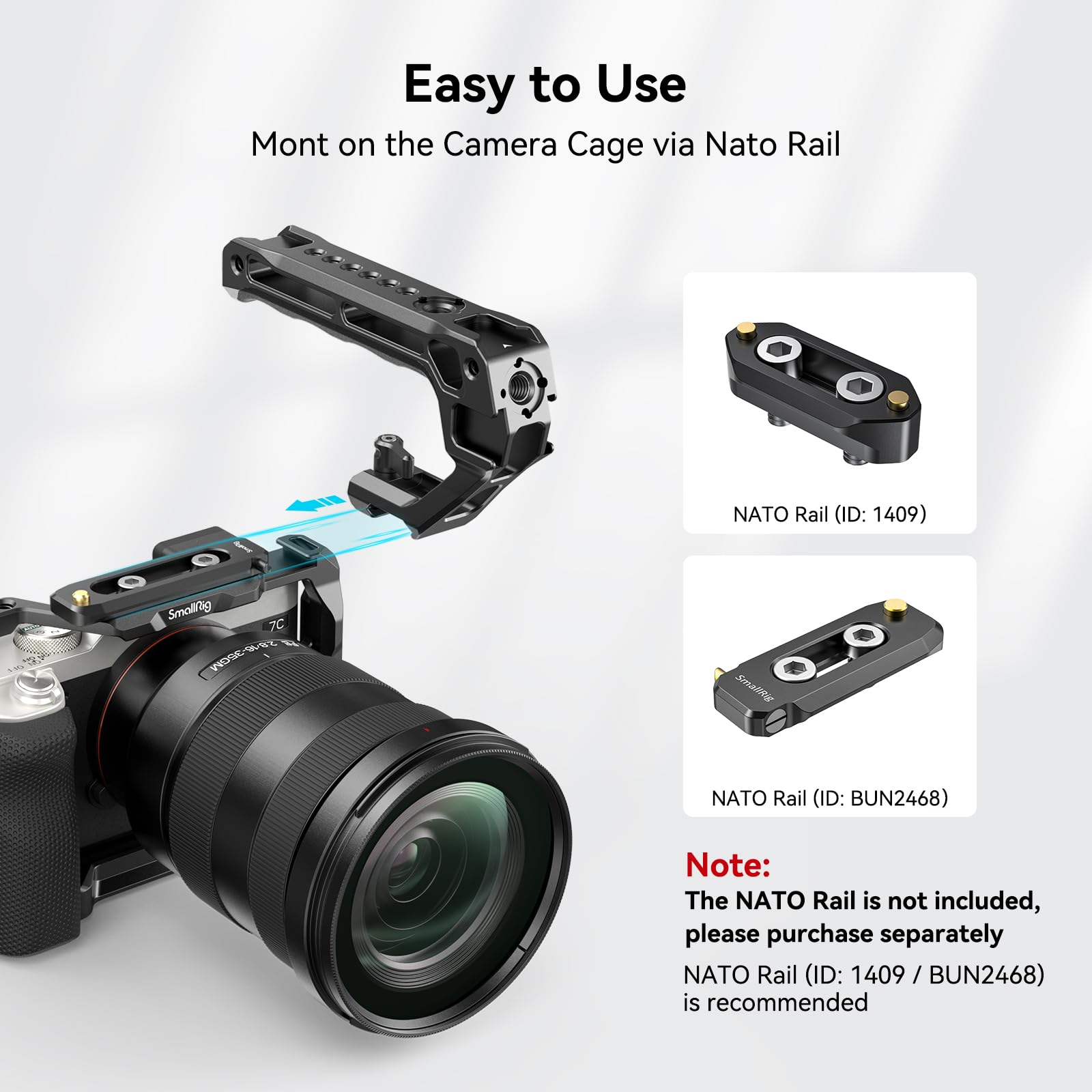 Smallrig Lightweight Nato Top Handle - Quick Release Nato Grip For Dslr Camera Cage - Universal Top Handle With 5 Cold Shoe Adap