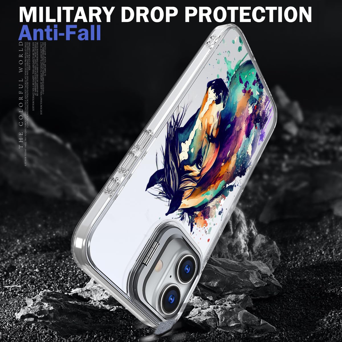 Ecute Strong Magnetic Slim Drop Protective Case With Camera Ring Kickstand For Iphone 16 - Color Graffiti Horse
