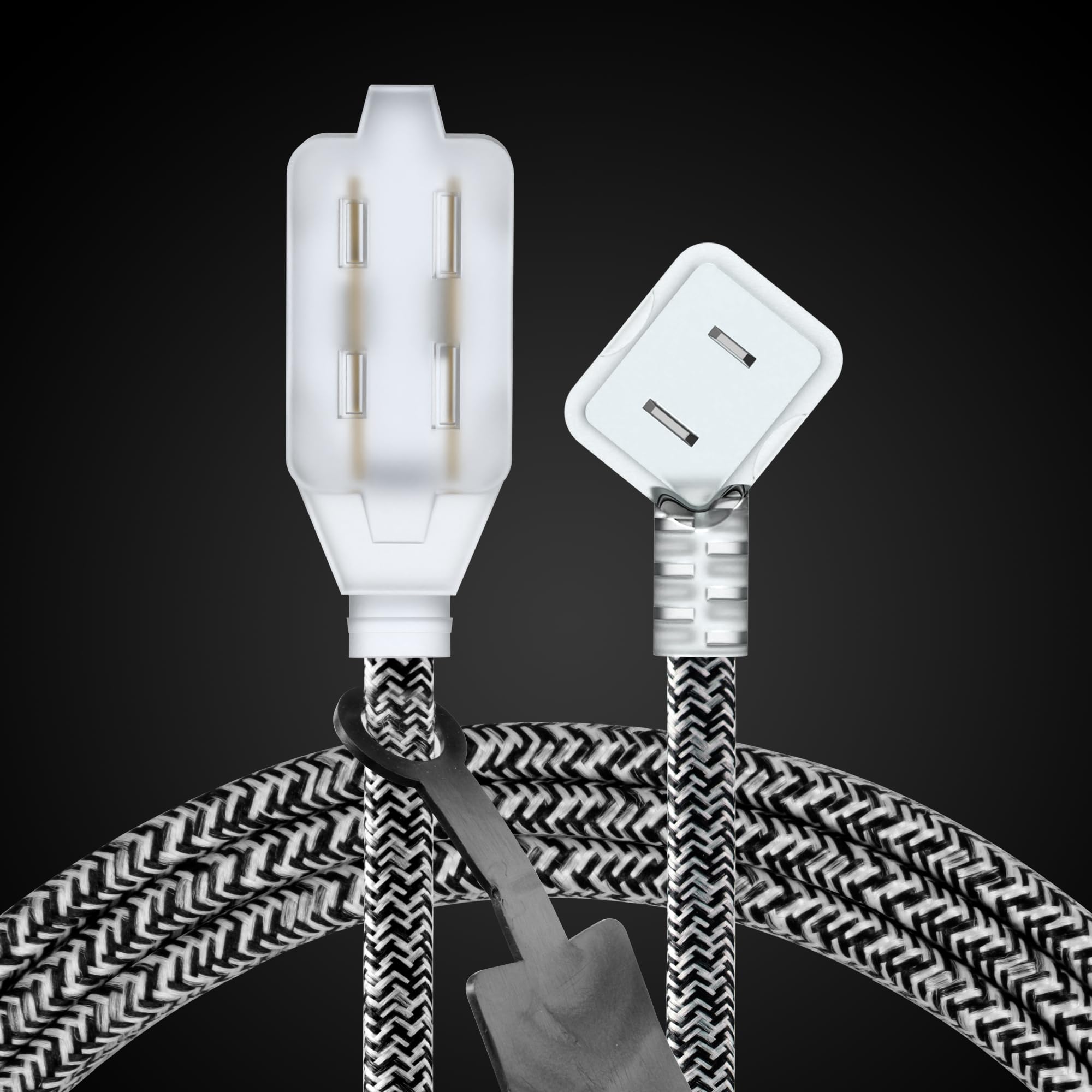 Awletec 2 Pack Extension Cord 3 Outlet, 10 Ft Braided Cable, 3 Polarized Outlets With Safety Cap Protect For Home Office, 16/2 S