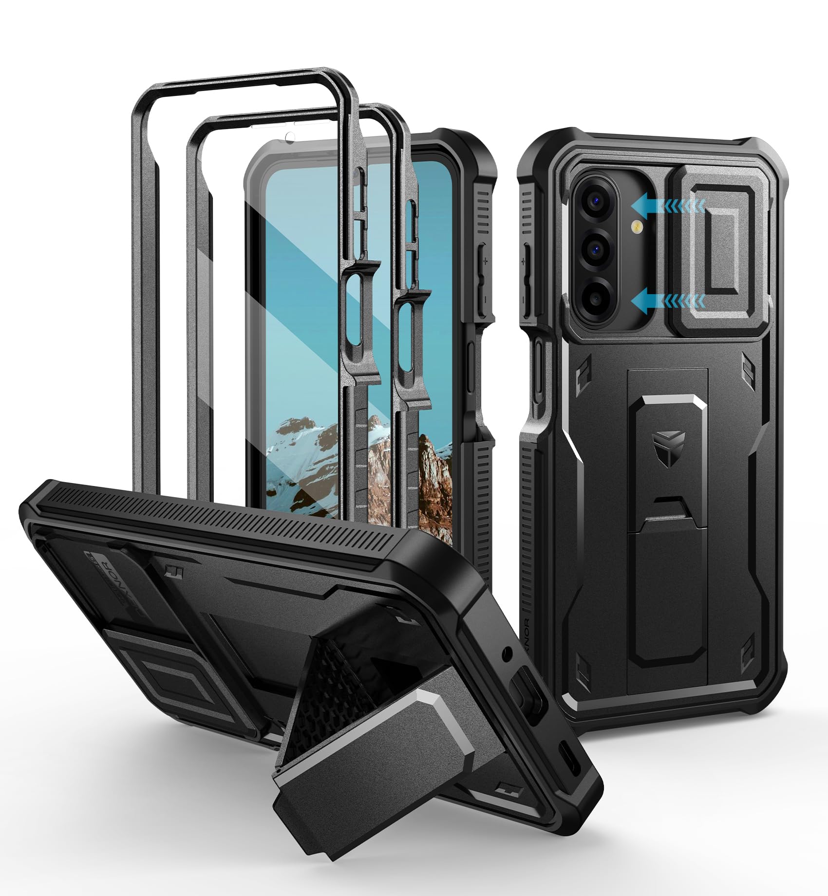 Dexnor for Samsung Galaxy A17-5G Case, [2 Front Frame] [Bulit-in Magnetic Slide Camera Cover & Kickstand] Heavy Duty Protection 