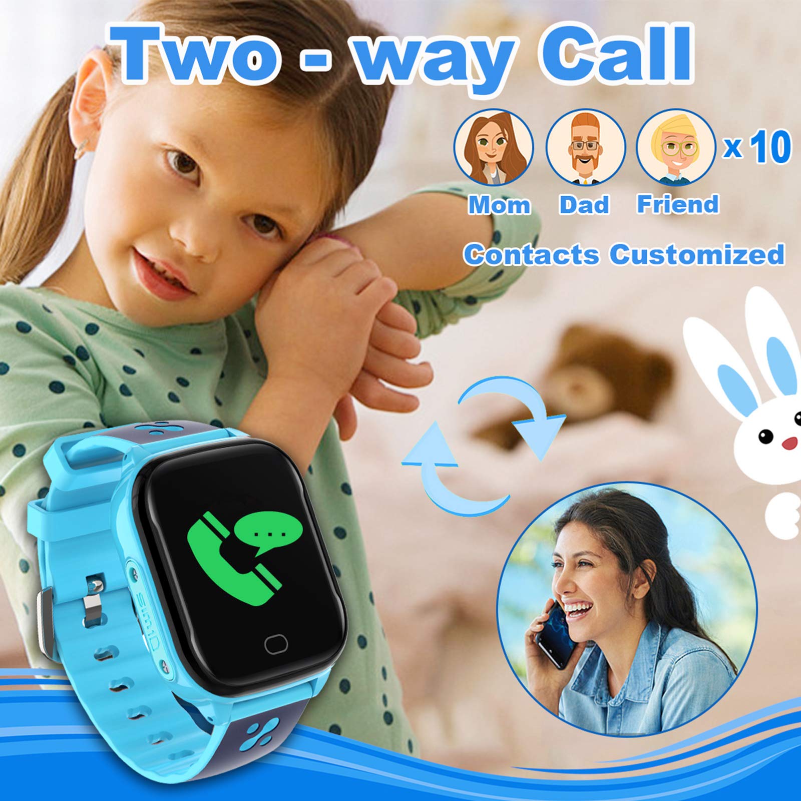 Luluddm Kids Smart Watch Phone,Games Camera Alarm Sos Call Music Mp3 Player Hd Selfie Camera Ip67 Waterproof 2G Smartwatch For 3