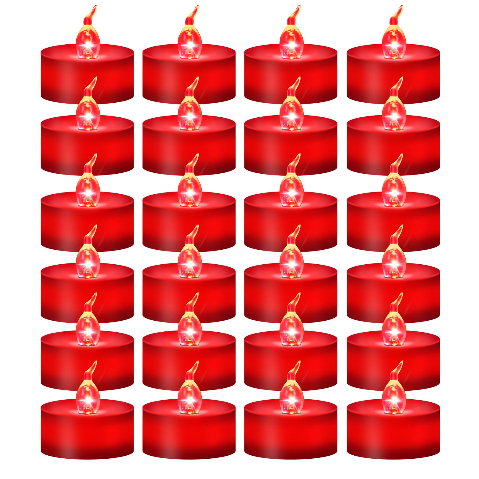 Windshell 24 Pack Red Flickering Flame Tea Lights (Red LED Light Source), Battery Operated Tealight Candles for Christmas Weddin