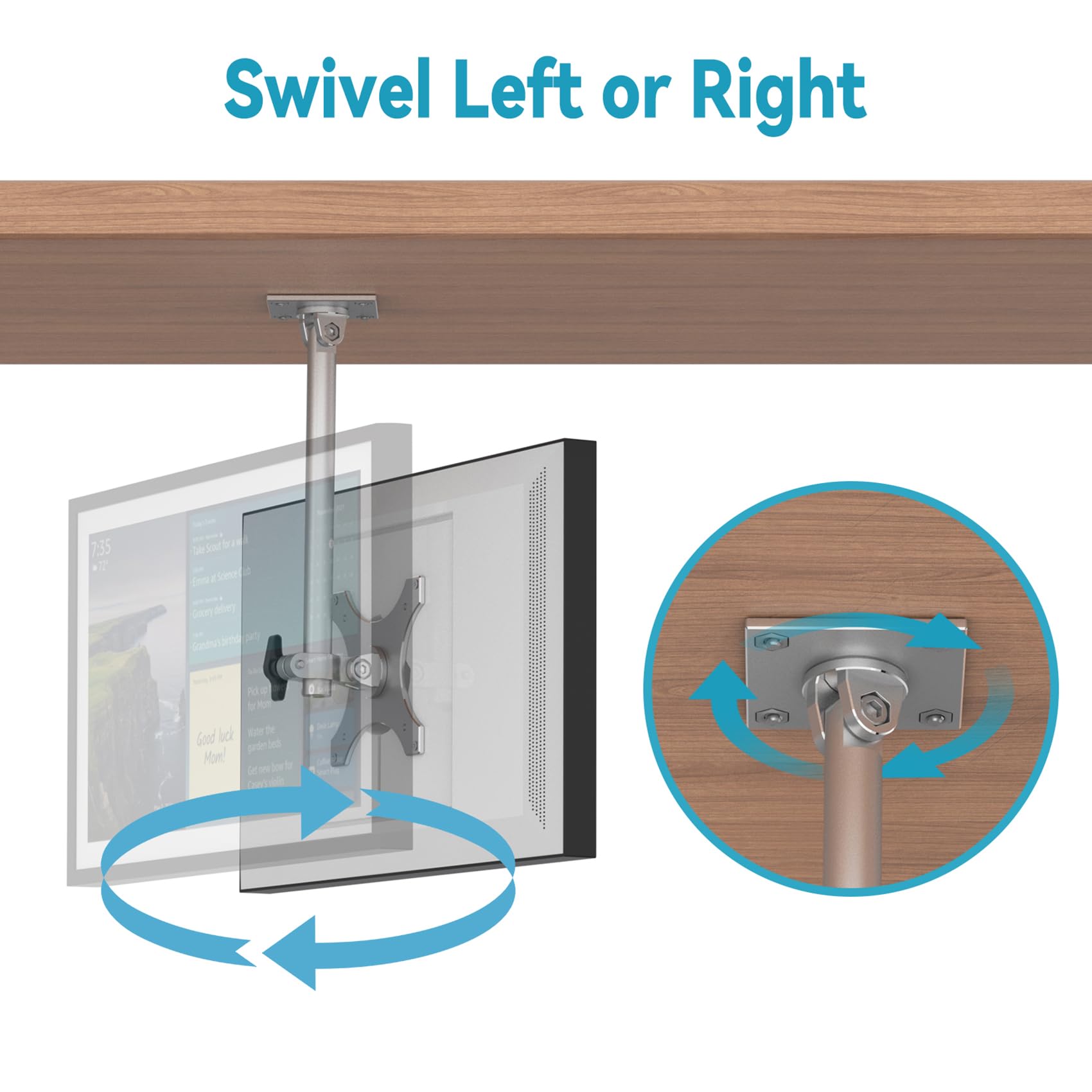 Letlar Echo Show 15 Kitchen Under Cabinet Mount, Adjustable Height Rotatable Swivel Tilt Mount For Echo 15, Forward & Stowed Sho