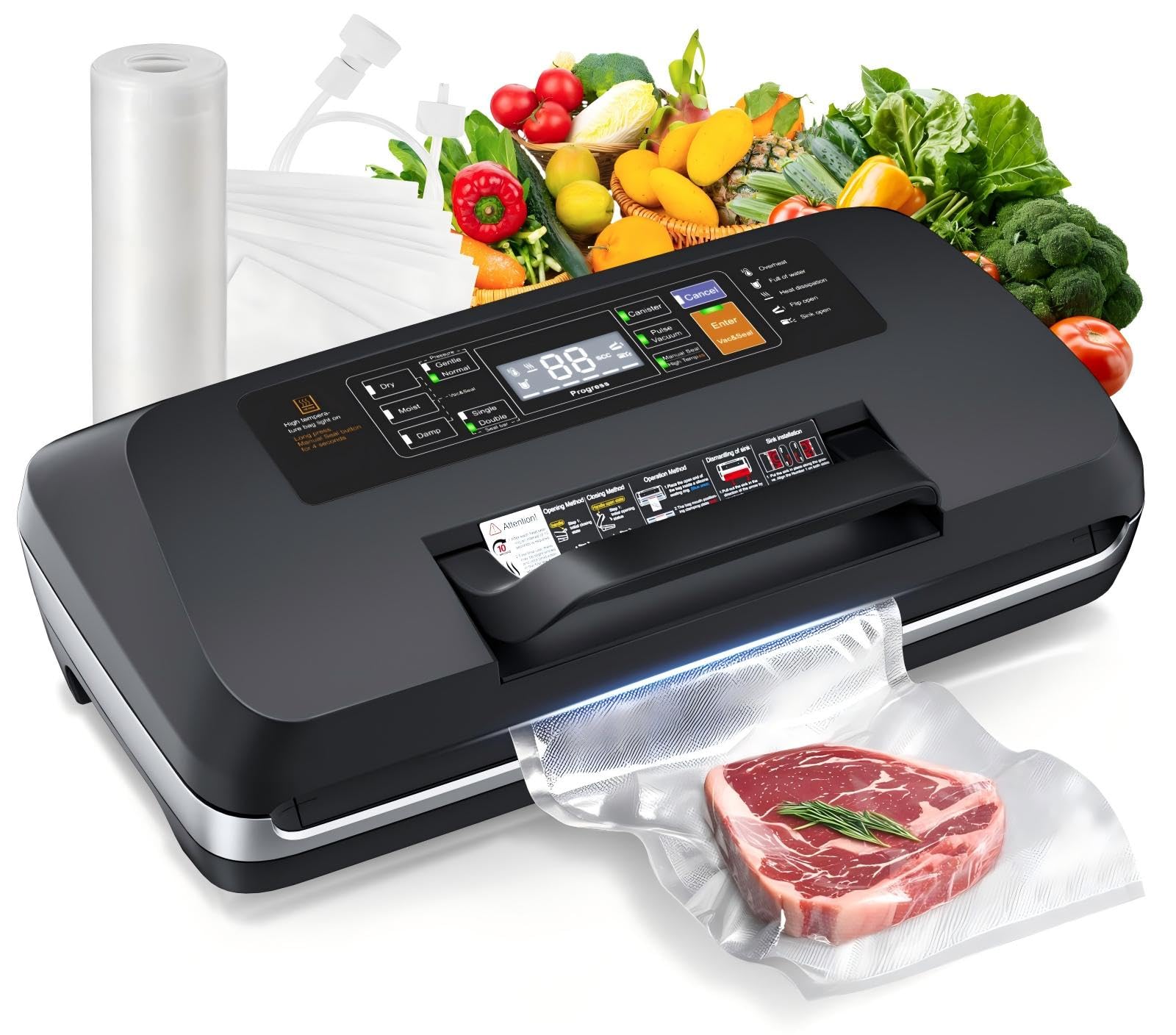 95kpa Vacuum Sealer 7 Machine, Updated 2025 Commercial Fully Automatic Food Sealer, 10-in-1Functions & Powerful Sealing System w