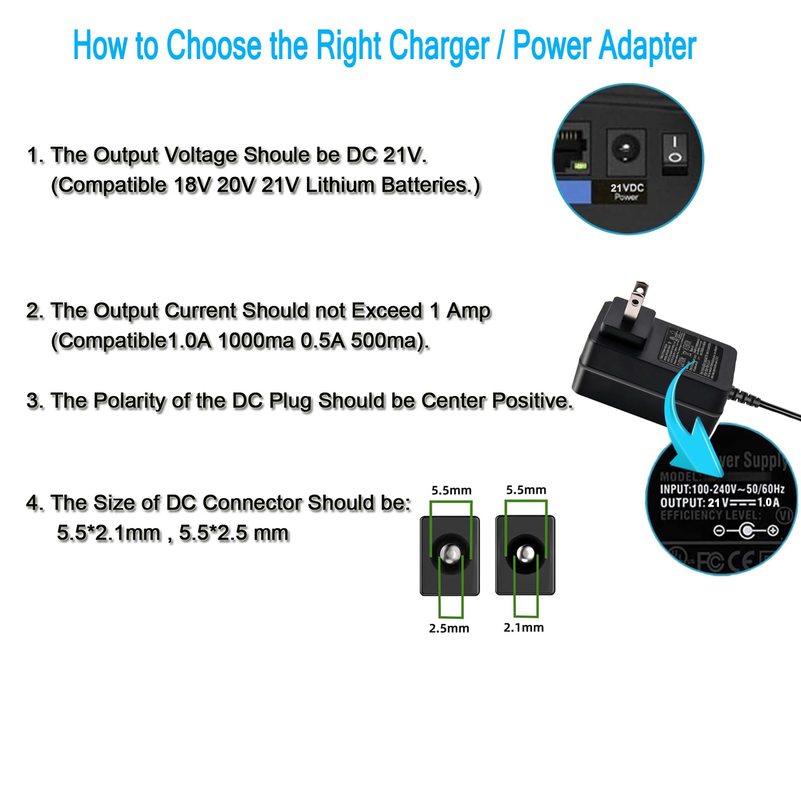 21V Lithium Battery Charger, Power Tool Charger Fit For 18V 20V 21V Saker Mini Chainsaw, Electric Wrenches, Hand Electric Drills