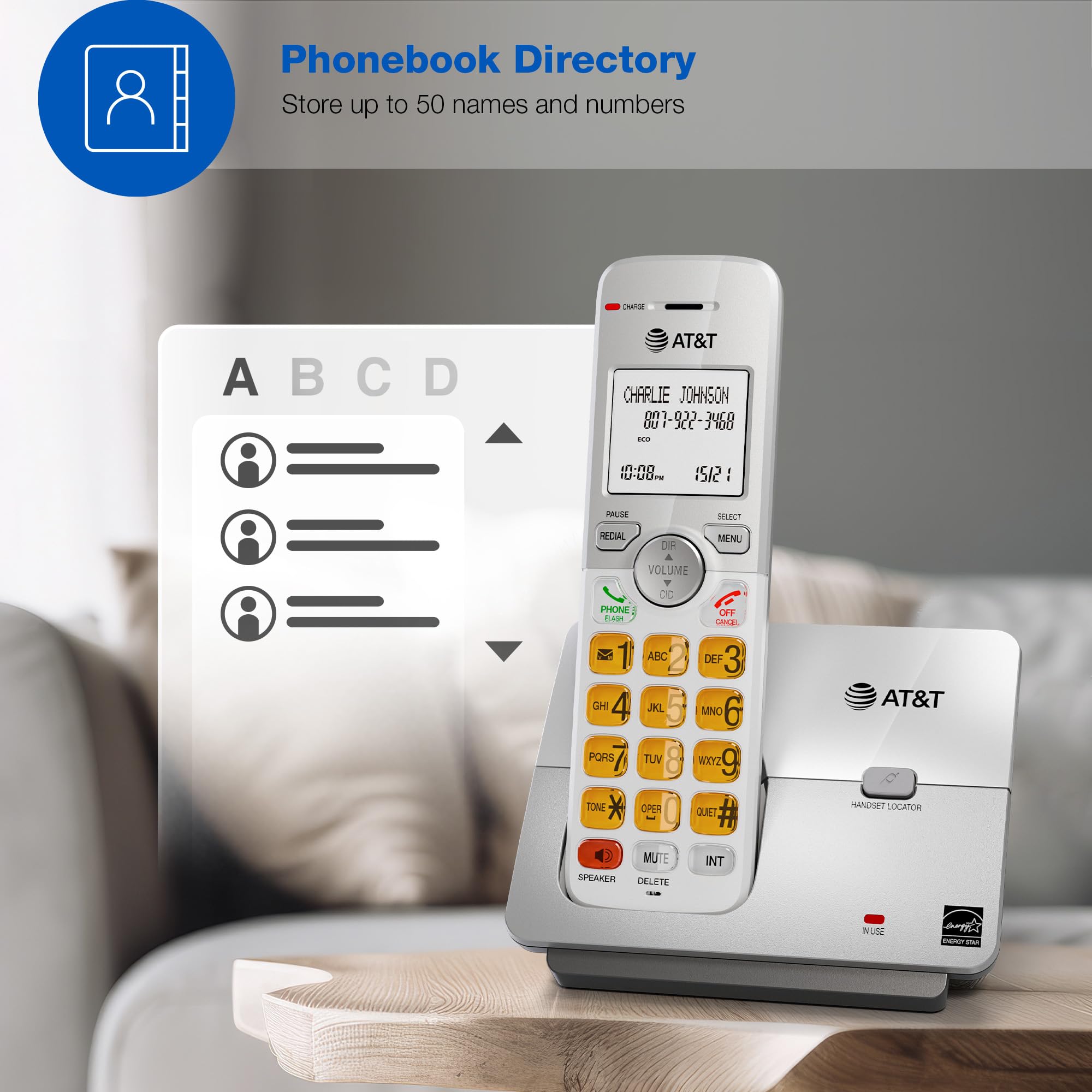 At&T 5 Handset Dect 6.0 Cordless Home Phone With Lcd Display, Lighted Keypad, Caller Id/Call Waiting, Simulated Full Duplex Hand