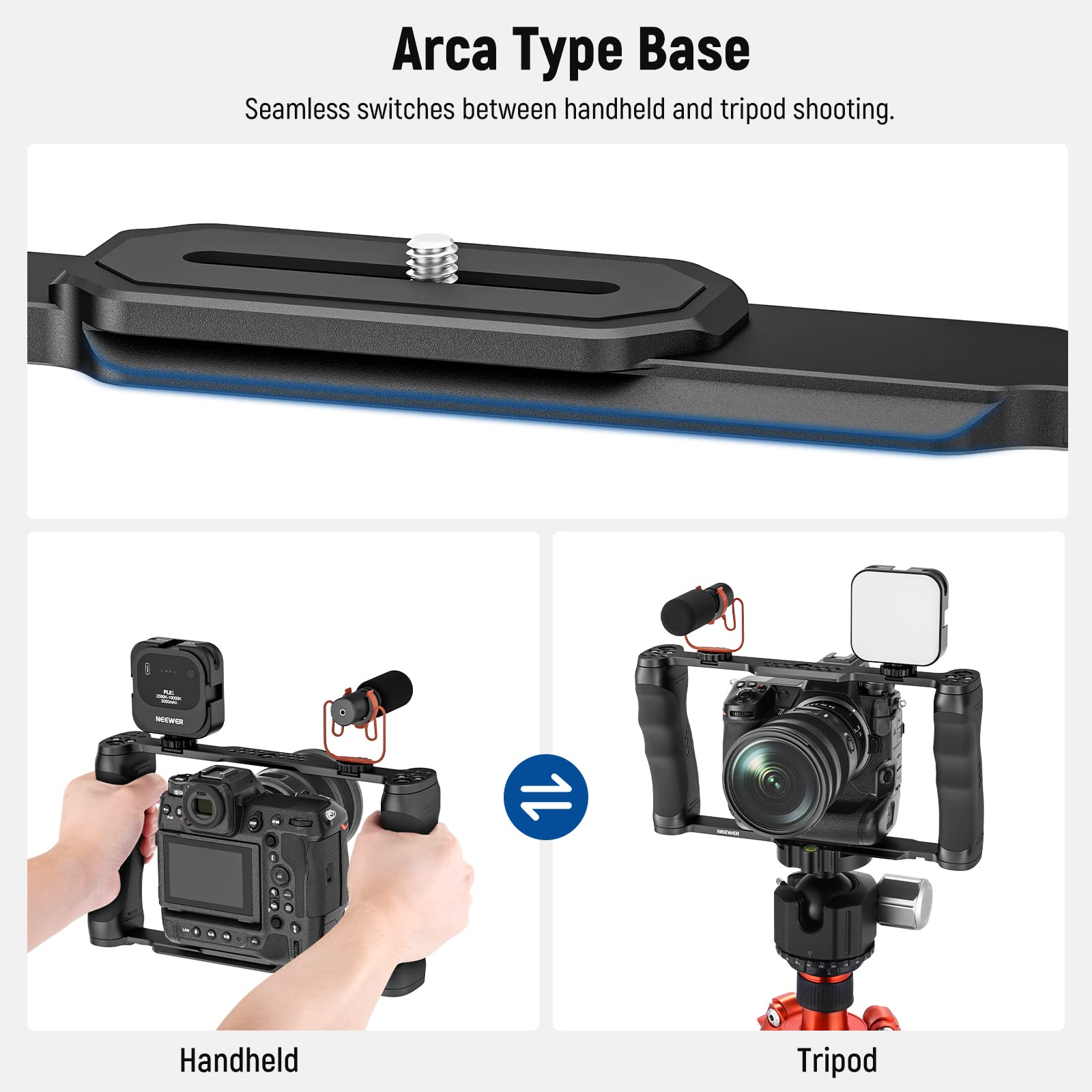 Neewer Video Camera Cage Rig With Arca Type Base/Dual Grips/Expansion Holes/15Mm Rods, Universal Stabilizer Compatible With Sony