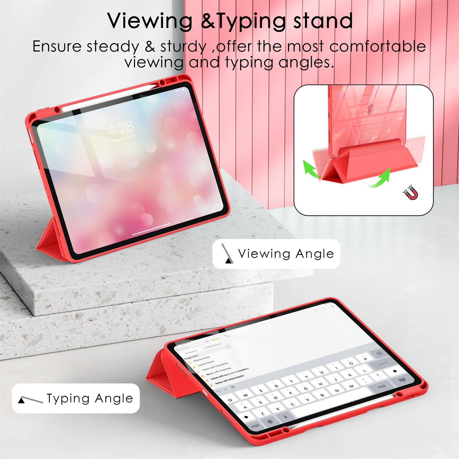 Soke Case For Ipad Air 13 M2 2024/Pro 12.9 (6Th/5Th/4Th Generation, 2022/2021/2020)   Pencil Holder+Auto Sleep/Wake+Camera Protection, Shockproof Back Cover For Ipad Pro 12.9 Inch,Burgundy Red