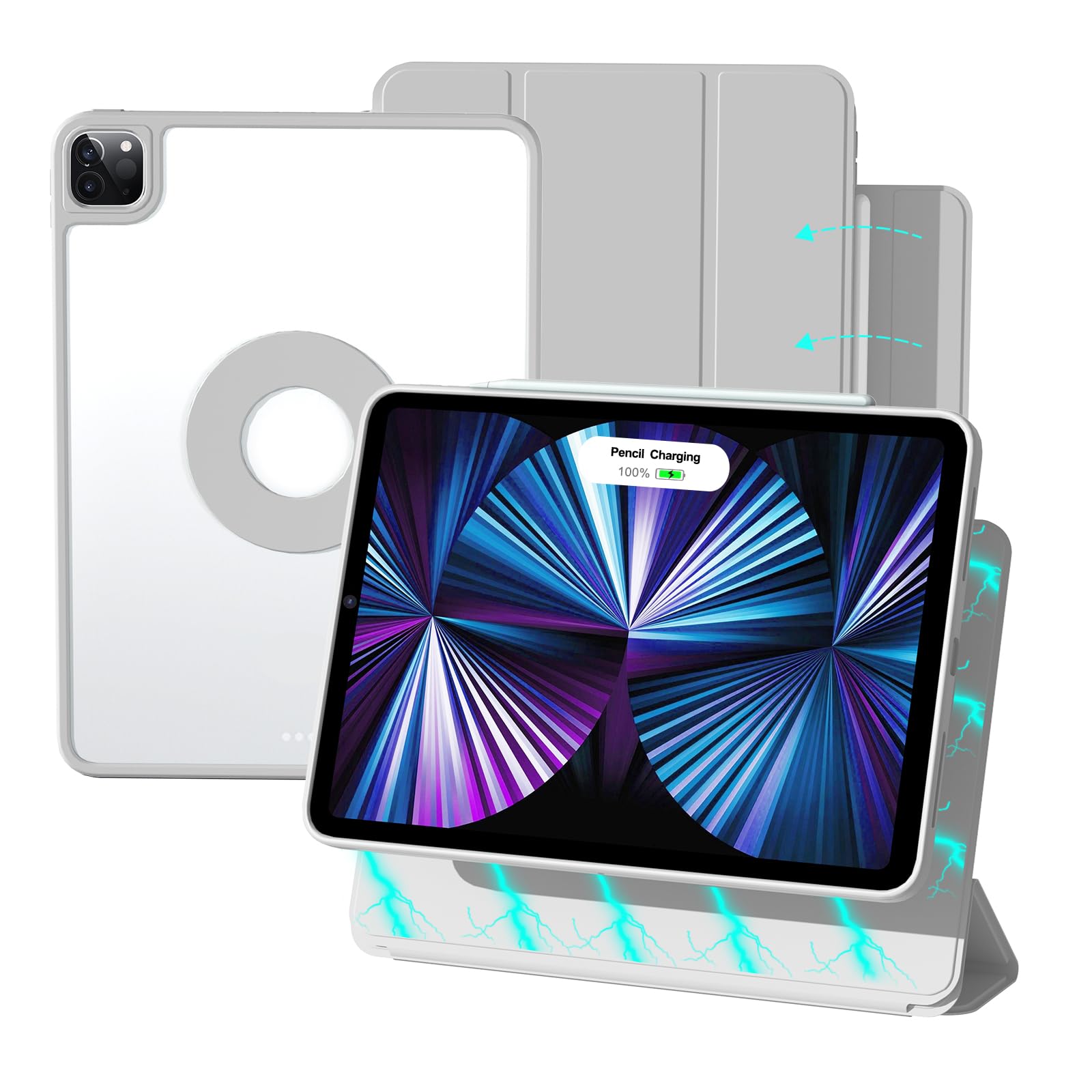 Zenlu Ipad Pro 11 Inch Case With Removable Magnetic Folio Cover, Premium Pu Leather, Multiple Angles Stand, Pencil Slot Charging