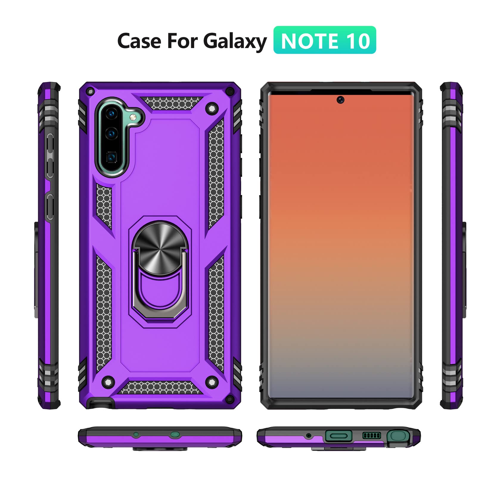 For Samsung Galaxy Note 10 Case, Note10 Case With Hd Screen Protectors, Military Grade Metal Ring Holder Kickstand 15Ft Drop Tes
