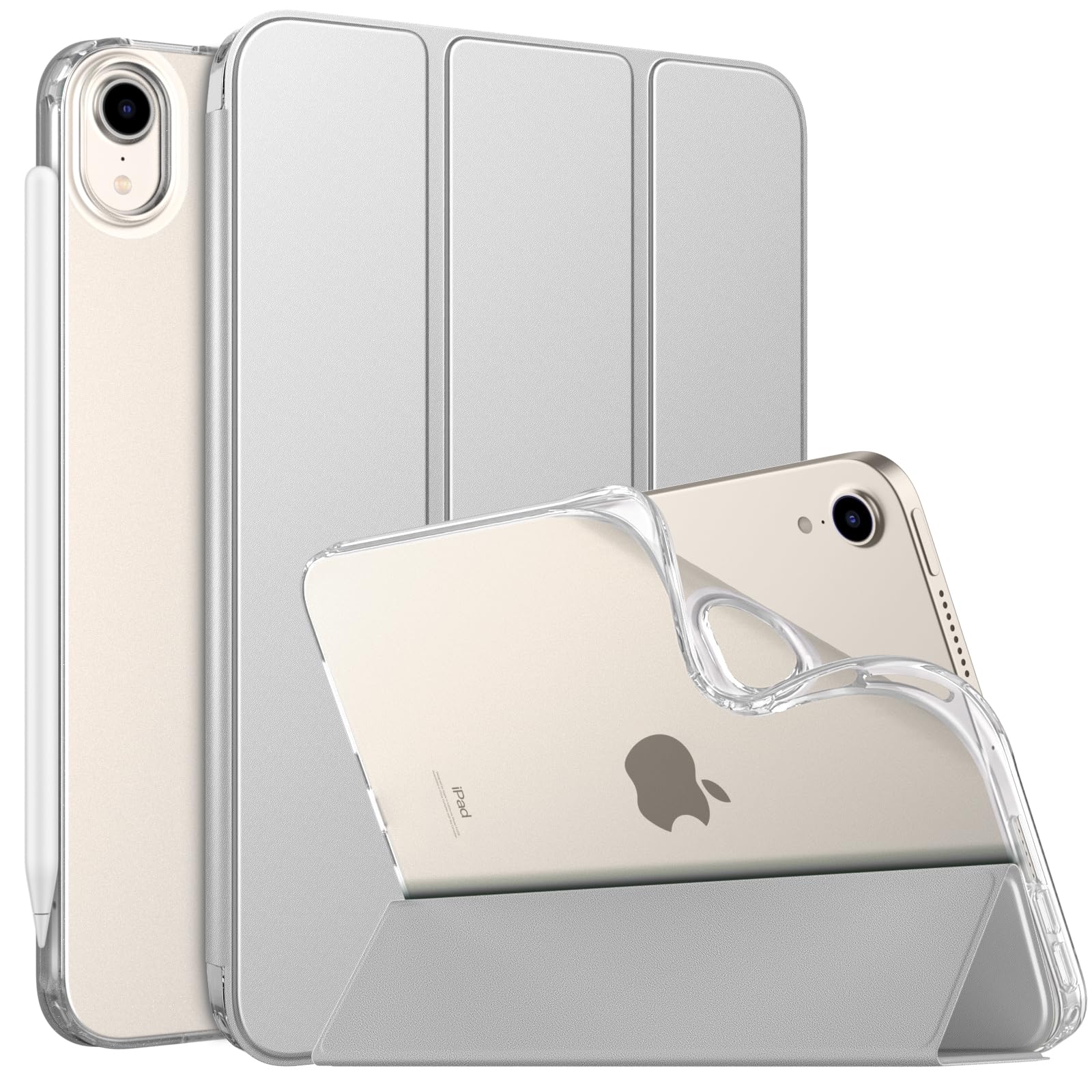 MoKo Case Fit New iPad Mini 7 (A17 Pro) 2024, iPad Mini 6th Generation Case 2021 (8.3 inch), iPad Mini 6 Case, Soft TPU Translucent Frosted Back Cover Case for iPad Mini 7th, Silver