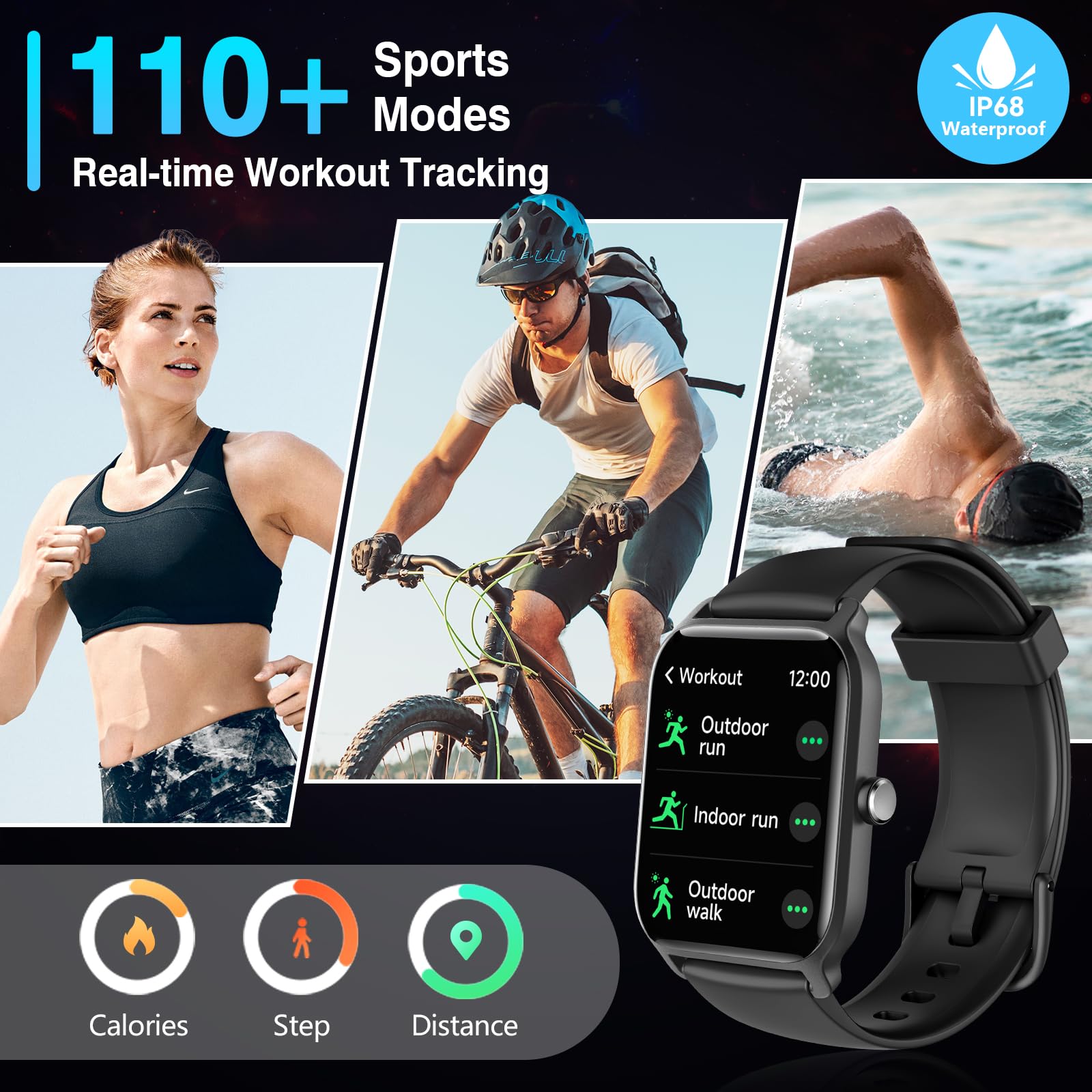 Smart Watch For Women Men, Smartwatch 1.8 ' ' Alexa Fitness Tracker Ip68 Waterproof Smart Watches For Women Compatible For Andro