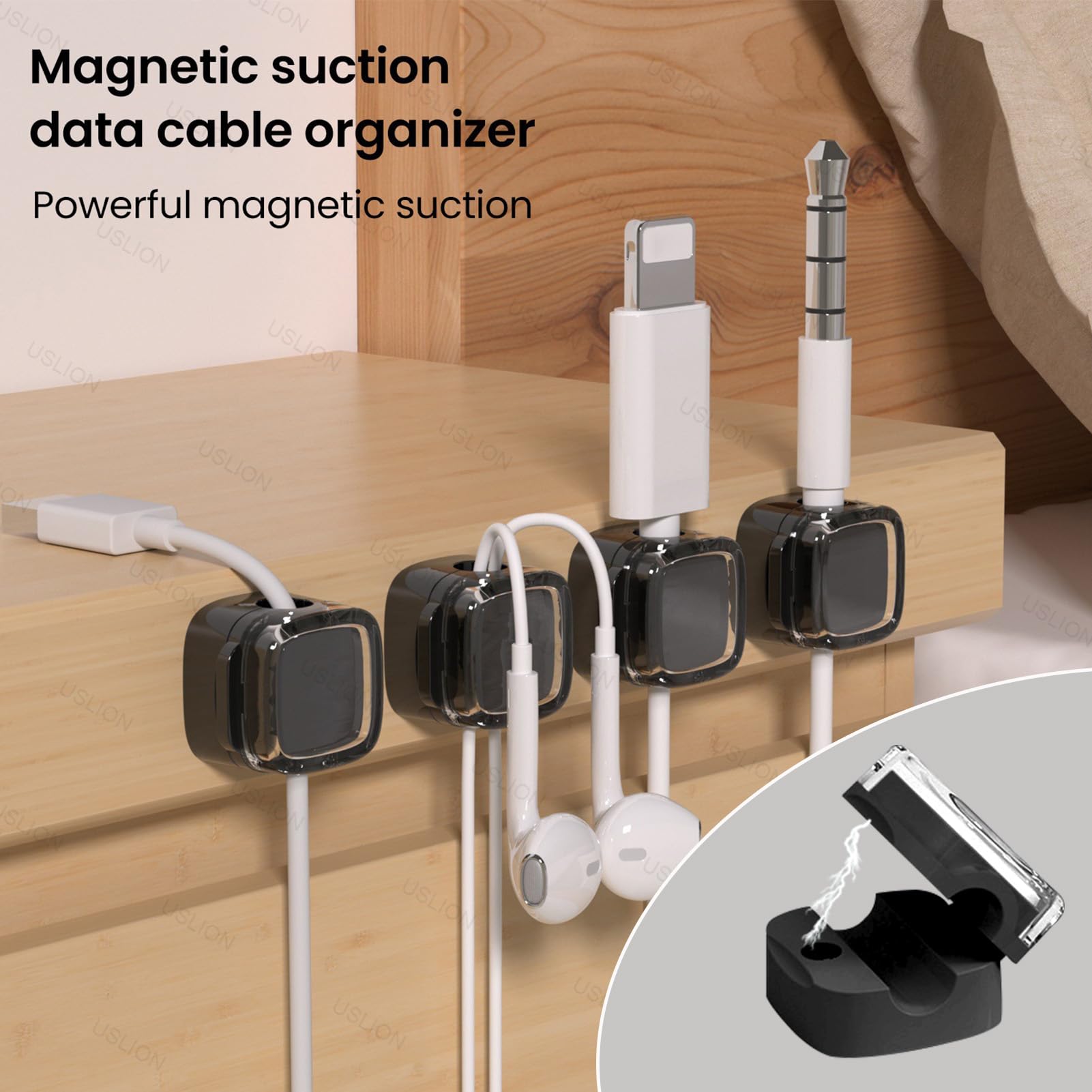 IFNOW Magnetic Cord Holder Self Adhesive Silicone Cable Management 6 Pack Black