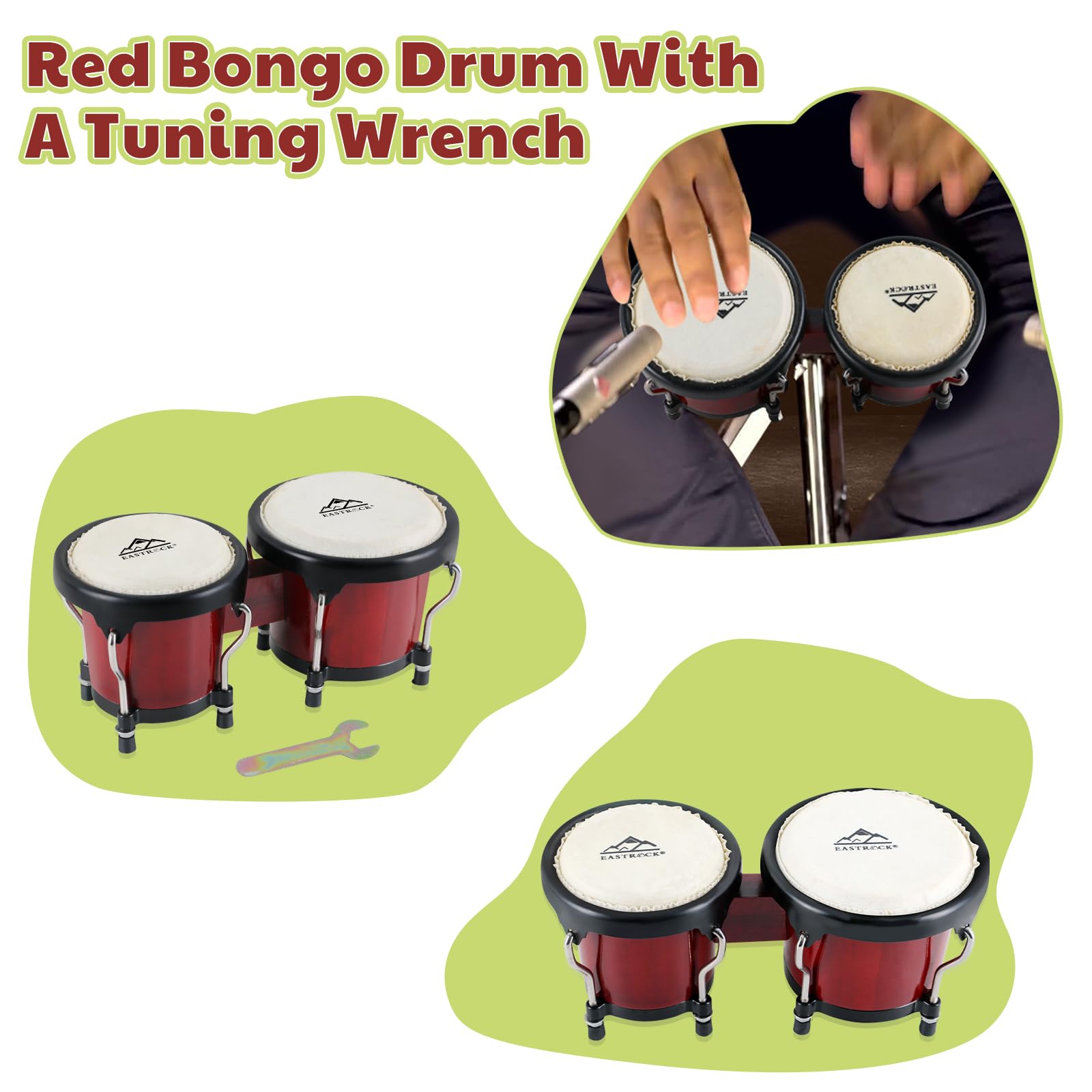 Eastrock Bongo Drum 4    And 5    Bongos Set For Adults Kids Beginners Professionals Tunable Wood And Metal Drum Percussion Inst
