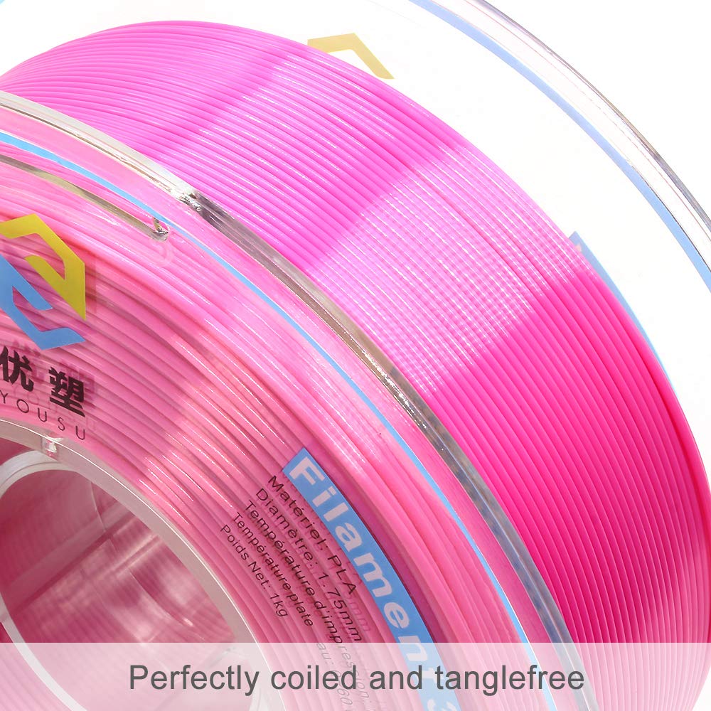 Yousu Silk Pla 3D Printer Filament With Shiny Surface, Silk Pink Pla Filament 1.75Mm 1Kg, Compatible With Most Of 3D Printer.