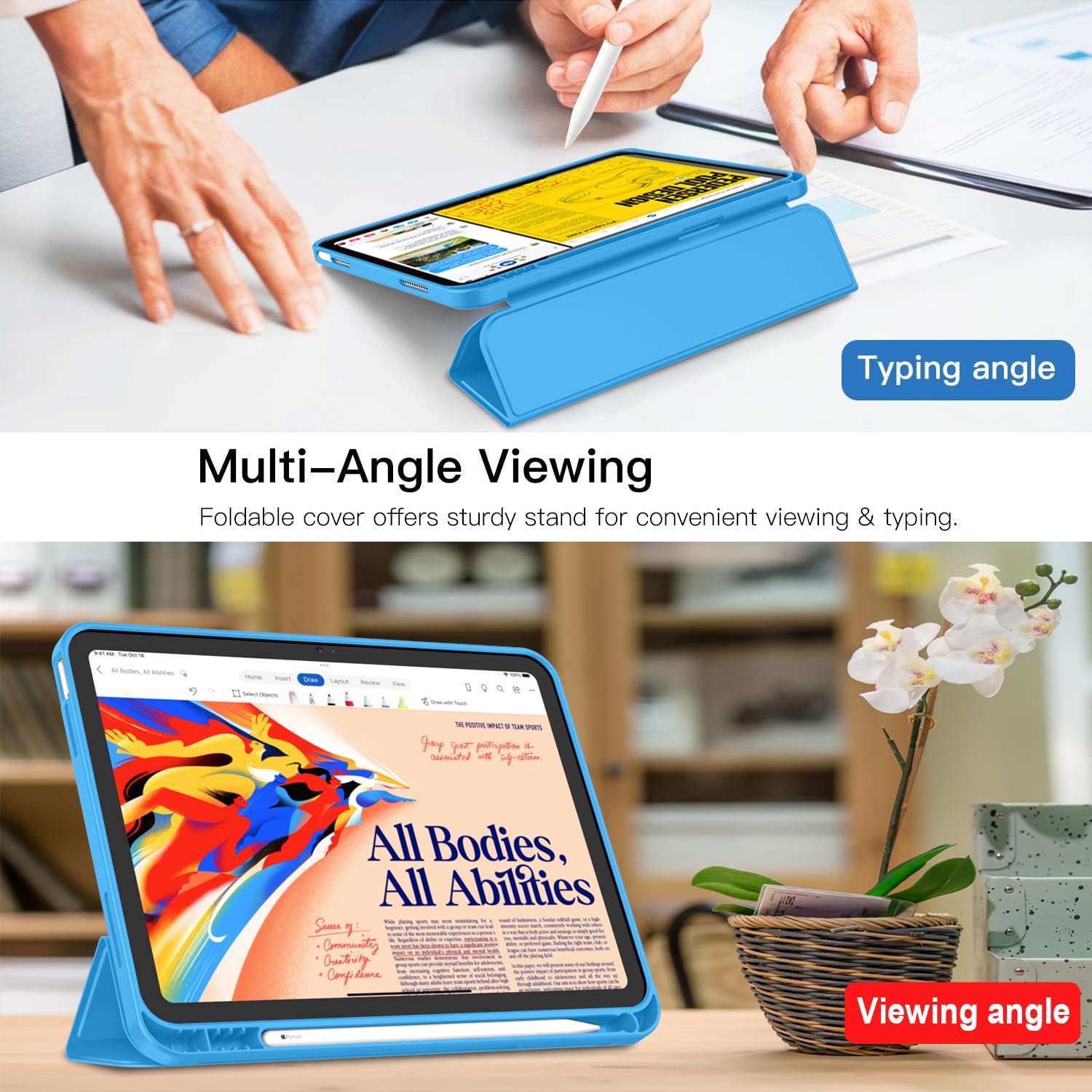 Imieet New Ipad (A16) 11Th Generation Case 11 Inch 2025, Ipad 10Th Generation Case 2022 10.9 Inch With Pencil Holder, Trifold Stand Smart Cover With Soft Tpu Back,Auto Wake/Sleep(Ocean Blue)