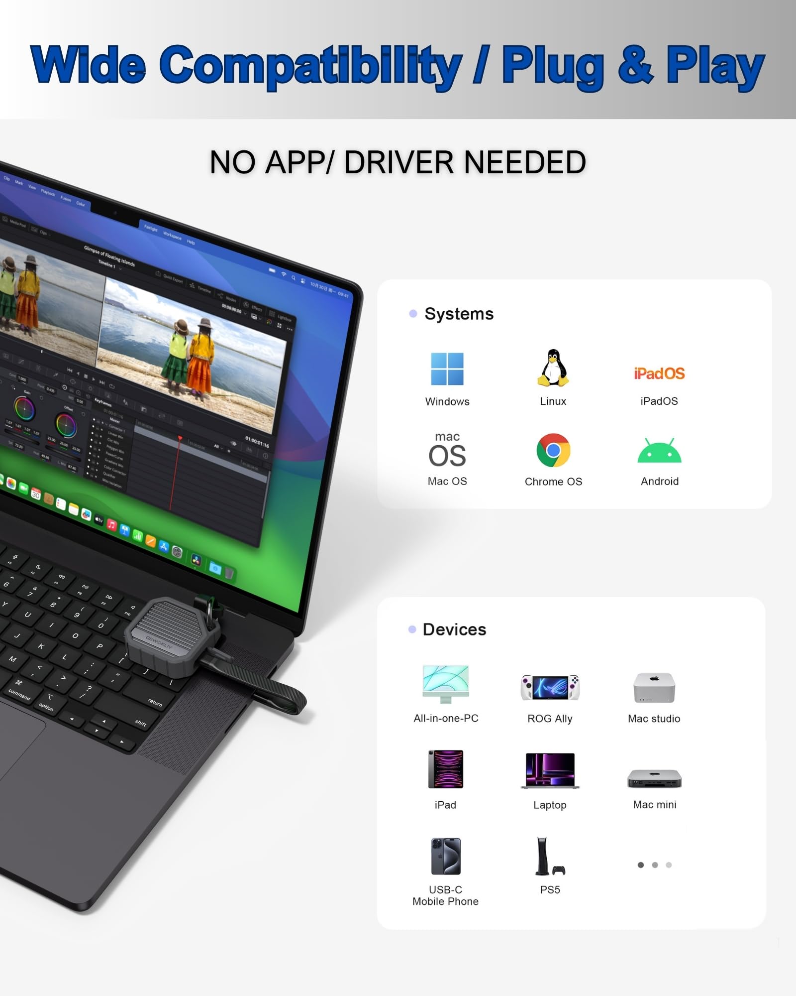 2230 Ssd Enclosure, M.2 Nvme Ssd Enclosure, 10Gbps Usb C 3.1, Supports M.2 M Key & B+M Key Size 2230Mm External Ssd Drive Enclos