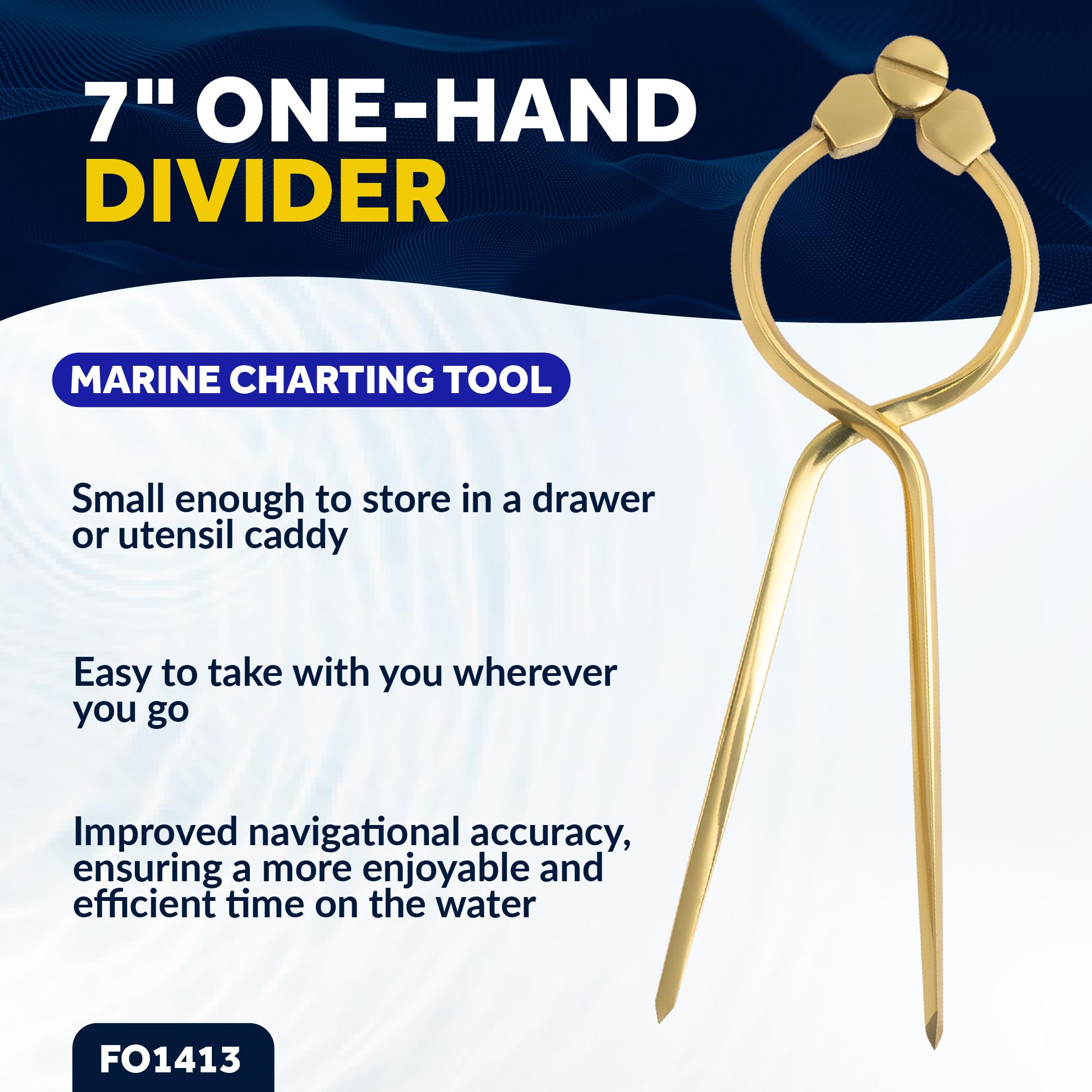 Five Oceans Marine Navigation 7 Inch One Hand Divider, Elegant Marine Charting Tool, Deluxe Brass Finish   Fo1413