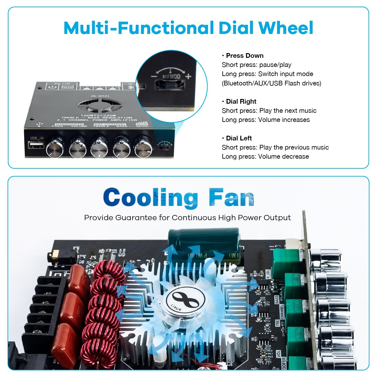 Tda7498E Bluetooth Amplifier Board 160W  2+220W Subwoofer 2.1 Channel Audio Receiver Power Amplifier Module With Treble And Bass