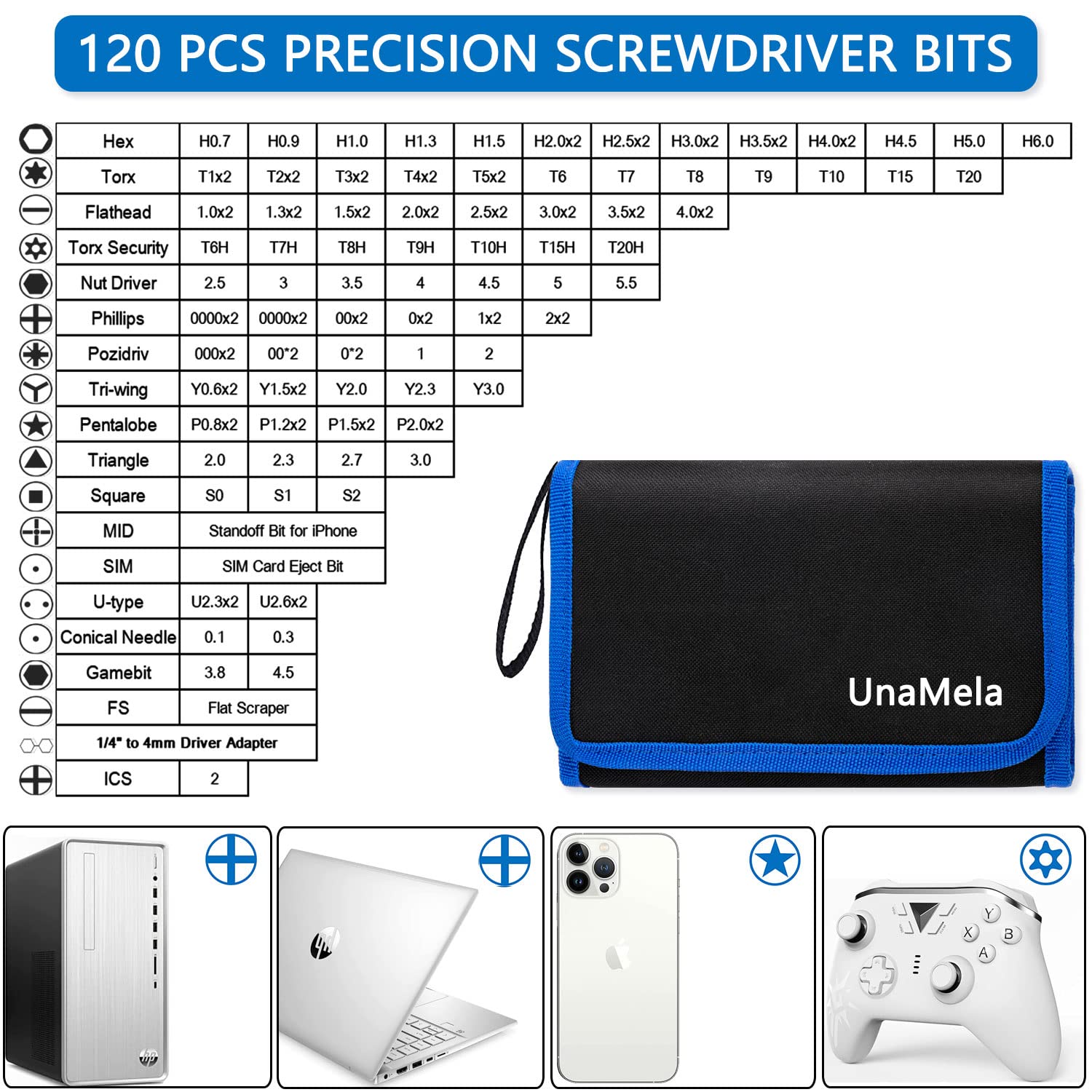 Precision Screwdriver Set, Unamela 139 In 1 Computer Repair Tool Kit, Magnetic Screwdriver Kit With 120 Bits Compatible For Pc B