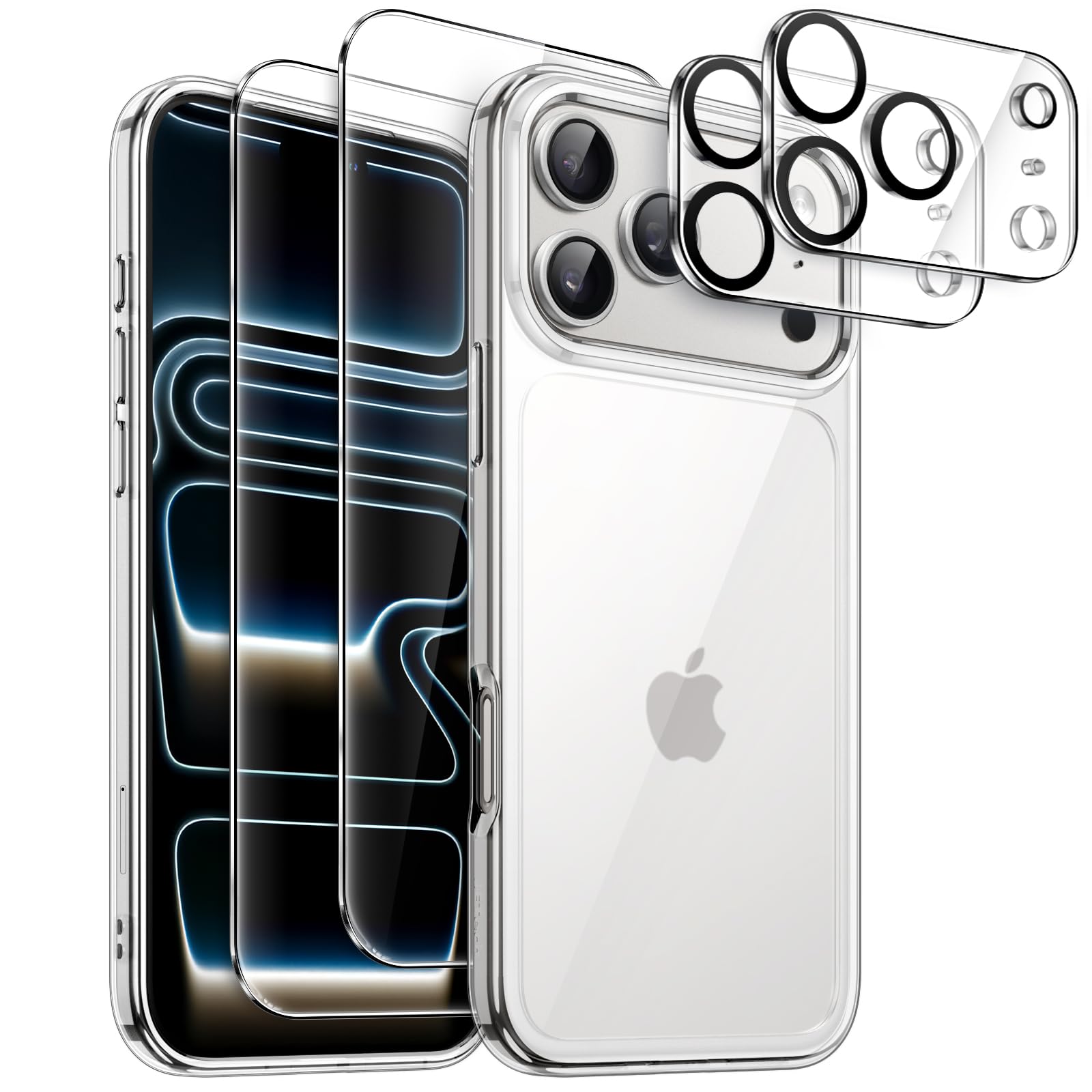 JETech 5 in 1 Case for iPhone 17 Pro Max 6.9-Inch with 2 Pack Each Tempered Glass Screen Protectors and Camera Lens Protectors, 