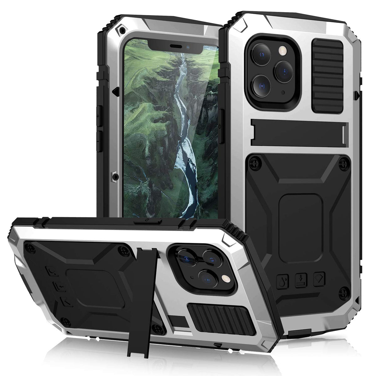 Simicoo Compatible With Iphone 12 6.1 Metal Case With Screen Protector Military Rugged Heavy Duty Shockproof Case With Stand Ful