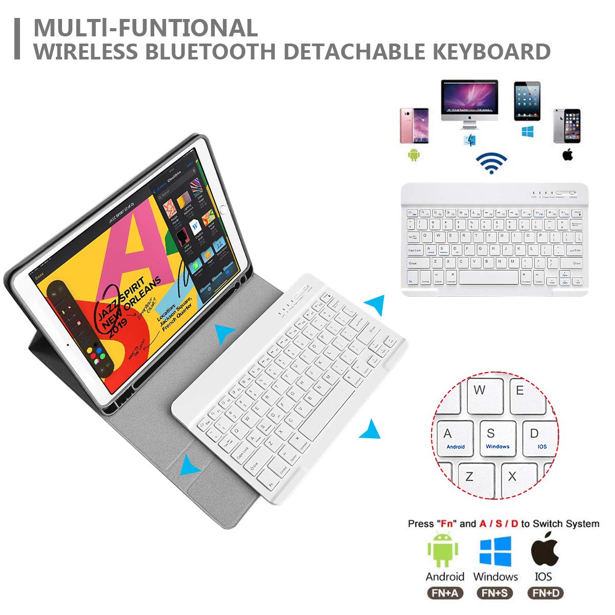 Mmk For Ipad Keyboard Case For 10.2 9Th/8Th/7Th Generation 2021/2020/2019, Detachable Wireless Bt Keyboard With Magnetic Protect