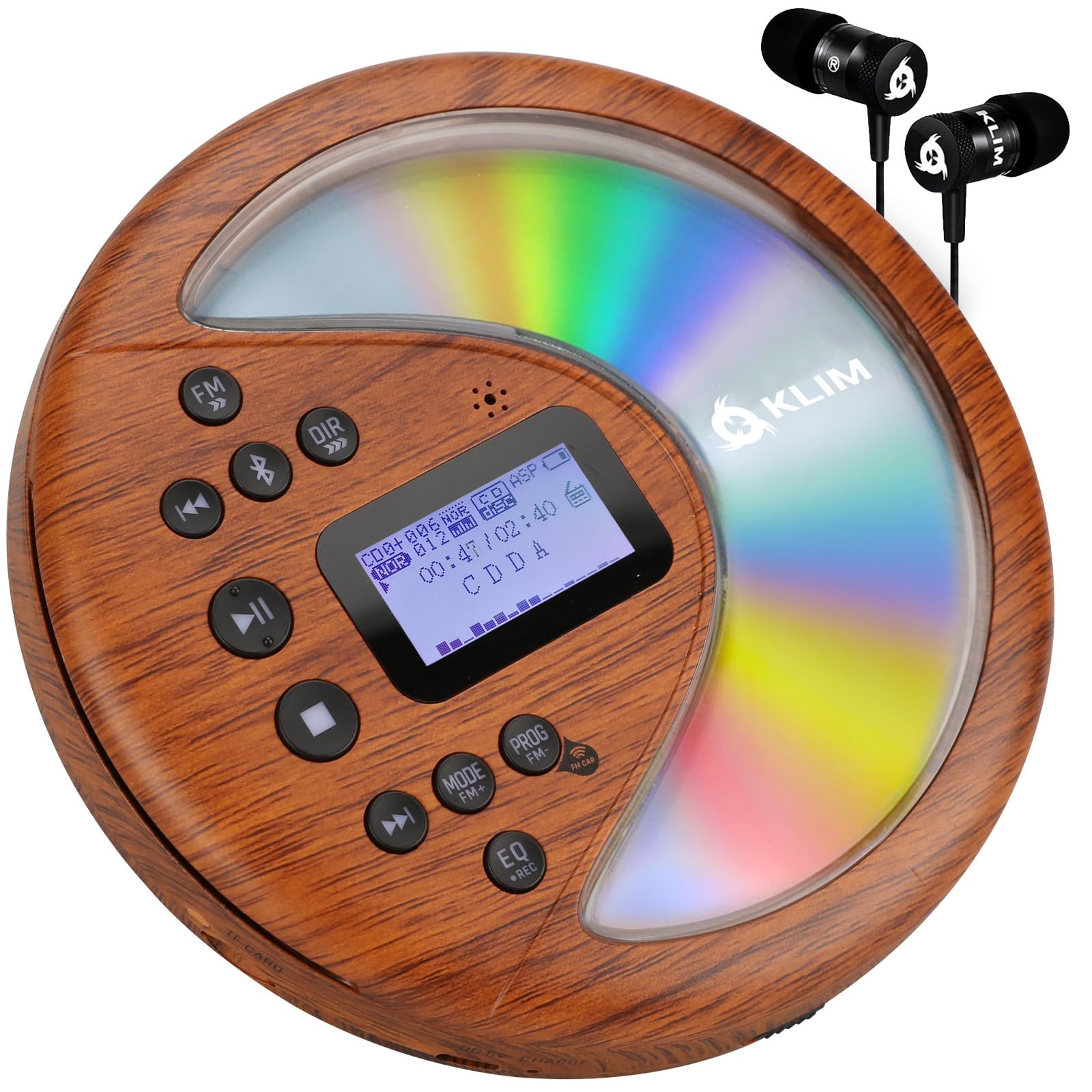 Klim Discover Wood + Portable Cd Player Walkman With Long Lasting Battery + New 2024 + With Headphones + Radio Fm + Mp3 Cd Playe