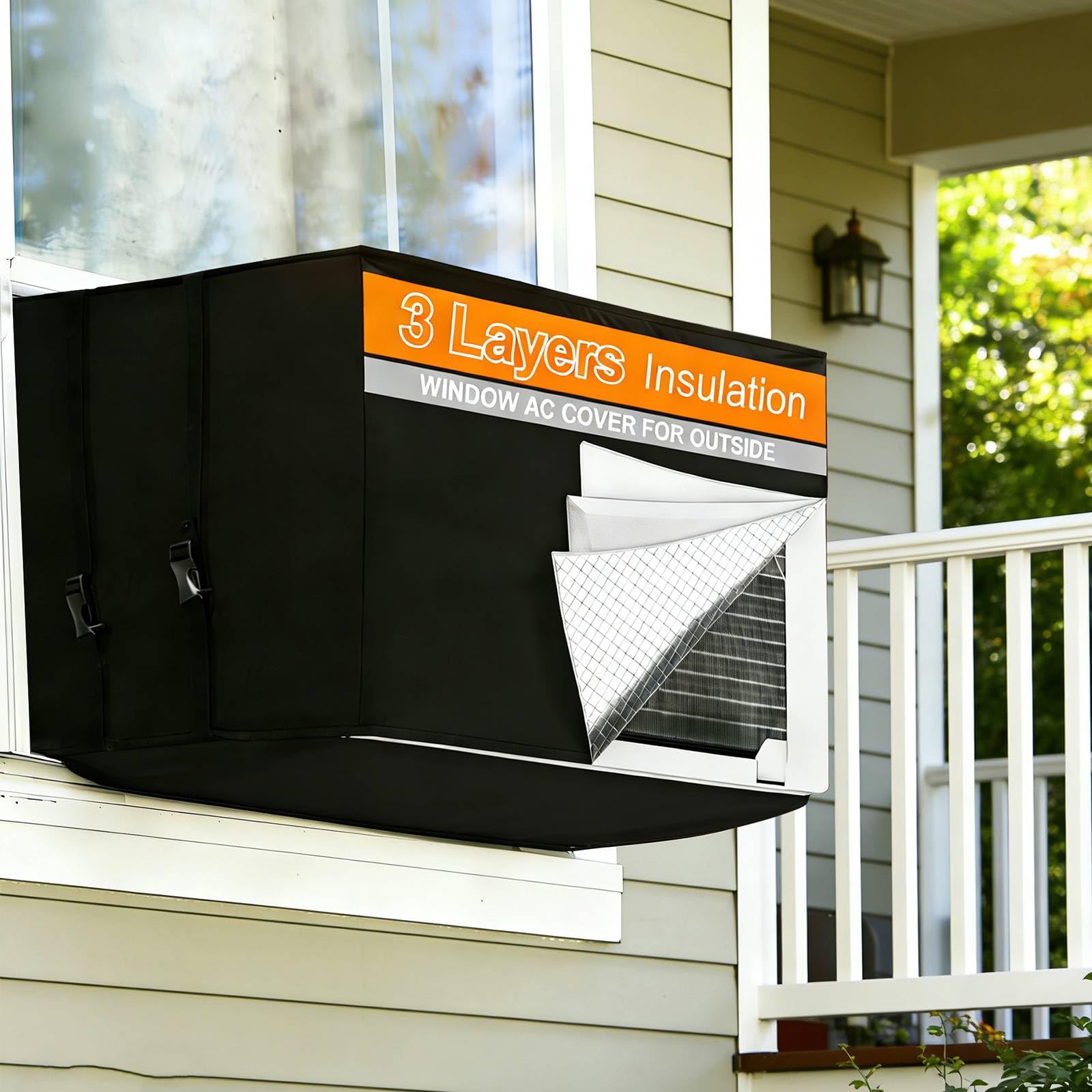 Demao Winter AC Covers for Outside, Air Conditioner Cover for Outside Window Insulation with 3 Layers, 420D Oxford Waterproof Du