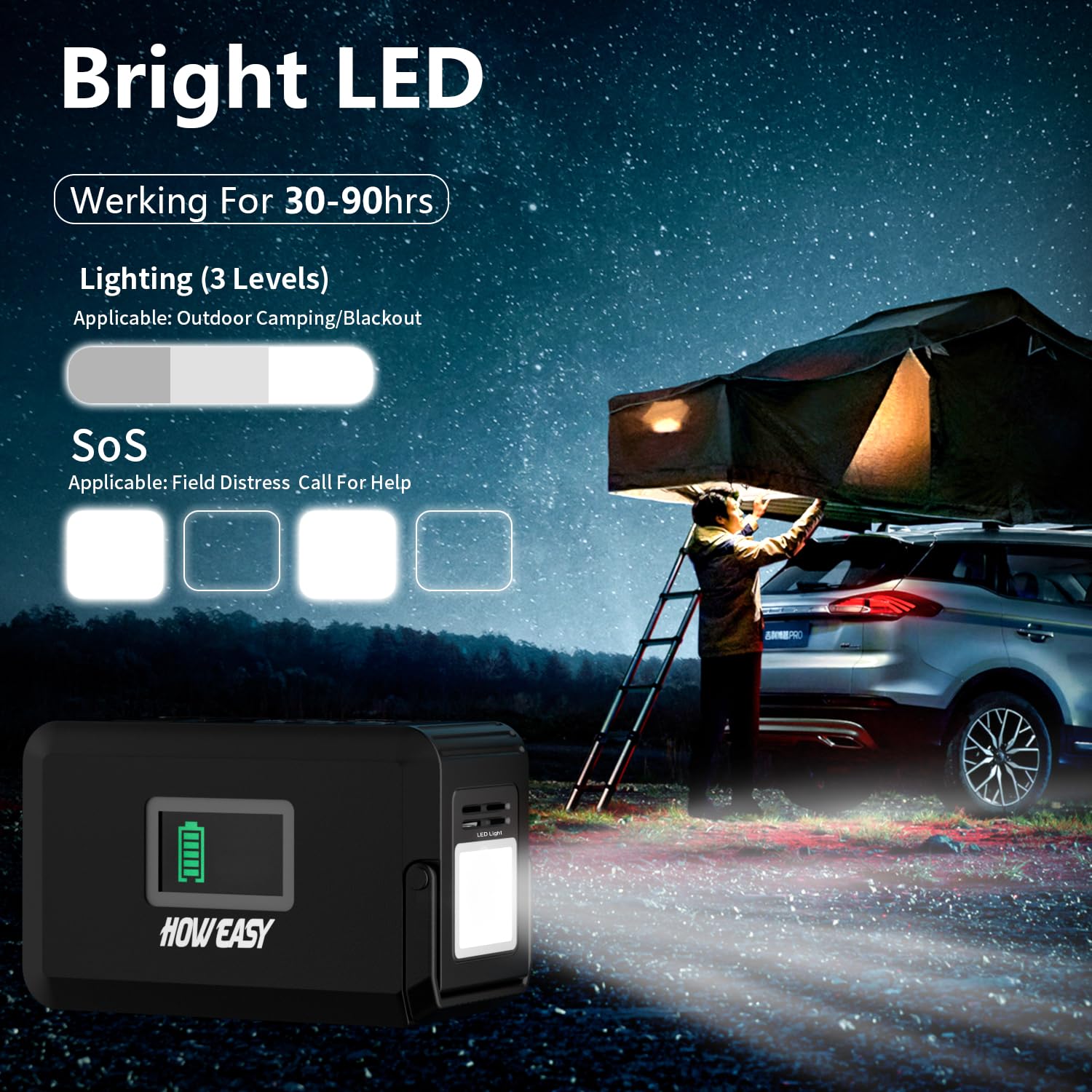 Howeasy Portable Power Station, 24000Mah Camping Solar Generator, Portable Power Bank With 2 110V/ 150W Peak Ac Outlet / 2 Dc /3