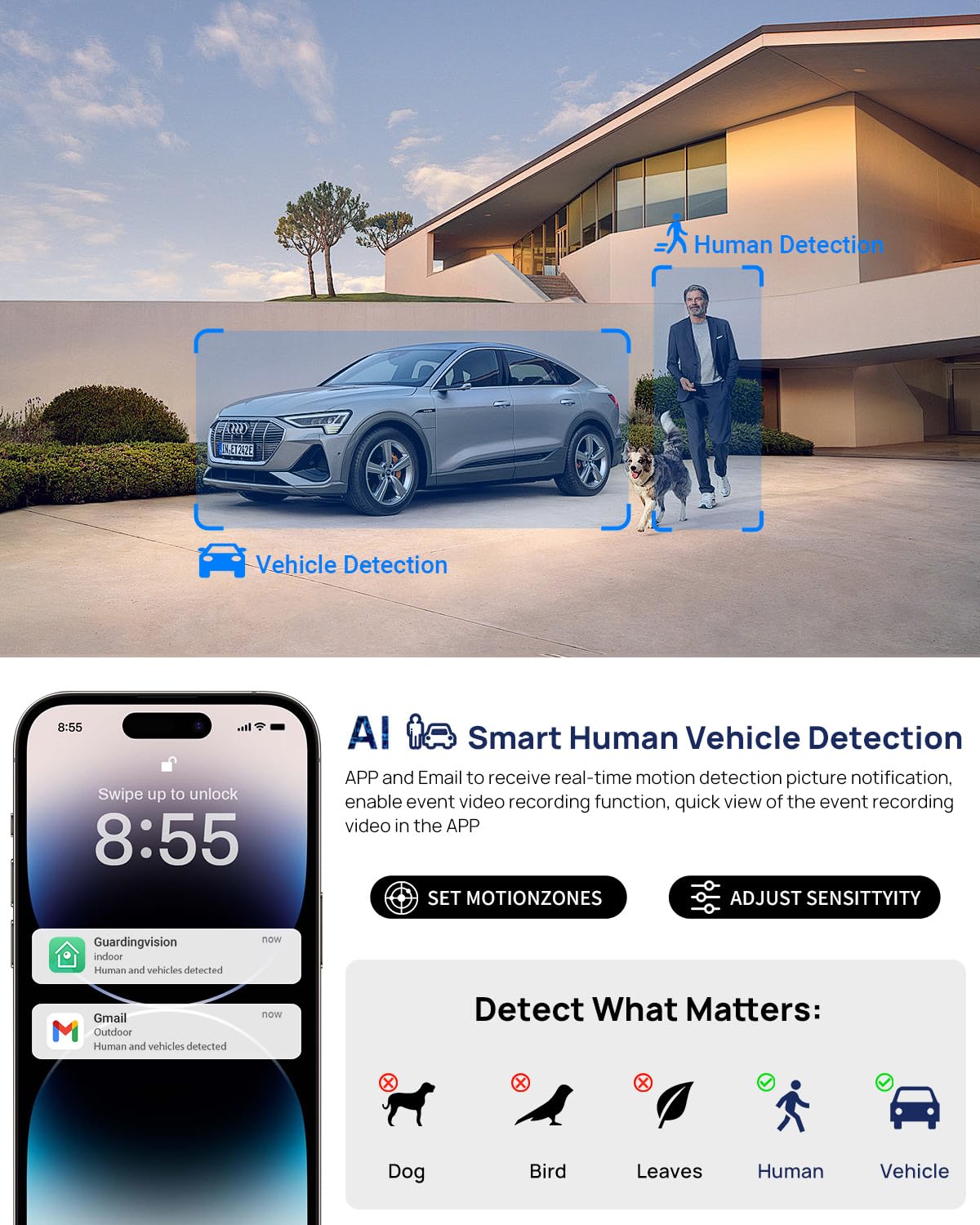 Vikylin 8Mp 4K Ip Poe Camera Two Way Audio/Talk, Double Active Deterrence, Smart Dual Light Full Color Night Vision 98Ft, Ai Hum