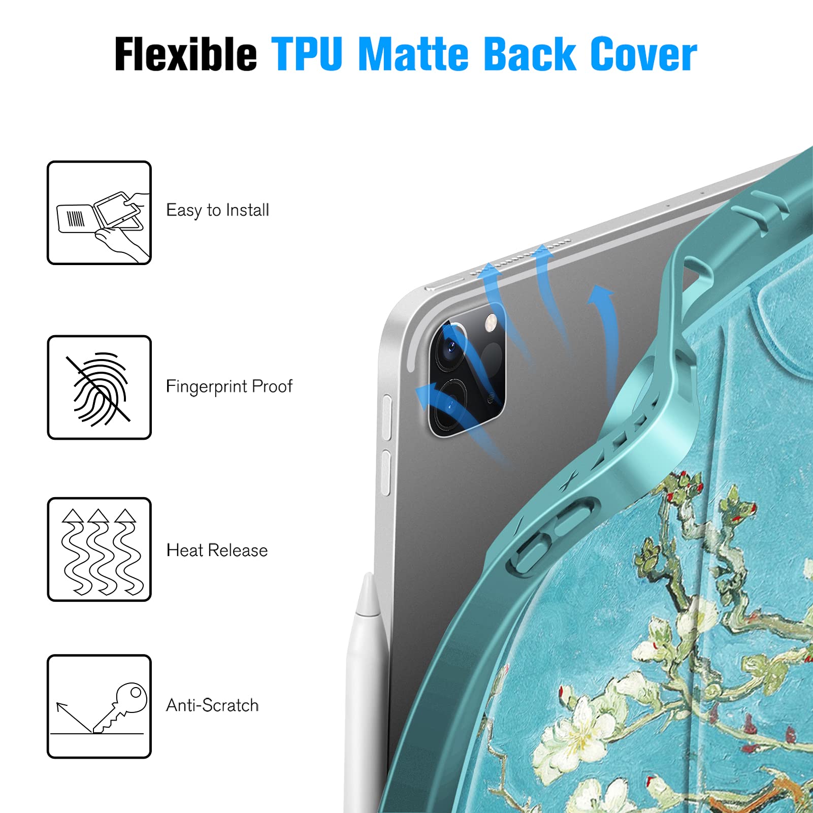 Casebot Magnetic Case For Ipad Pro 12.9 Inch 6Th Generation 2022, Multiple Angle Shockproof Rugged Stand Case, Soft Tpu Back Cover W/Pencil Holder, Also Fit Ipad Pro 12.9' 5Th/4Th/3Rd Gen, Blossom