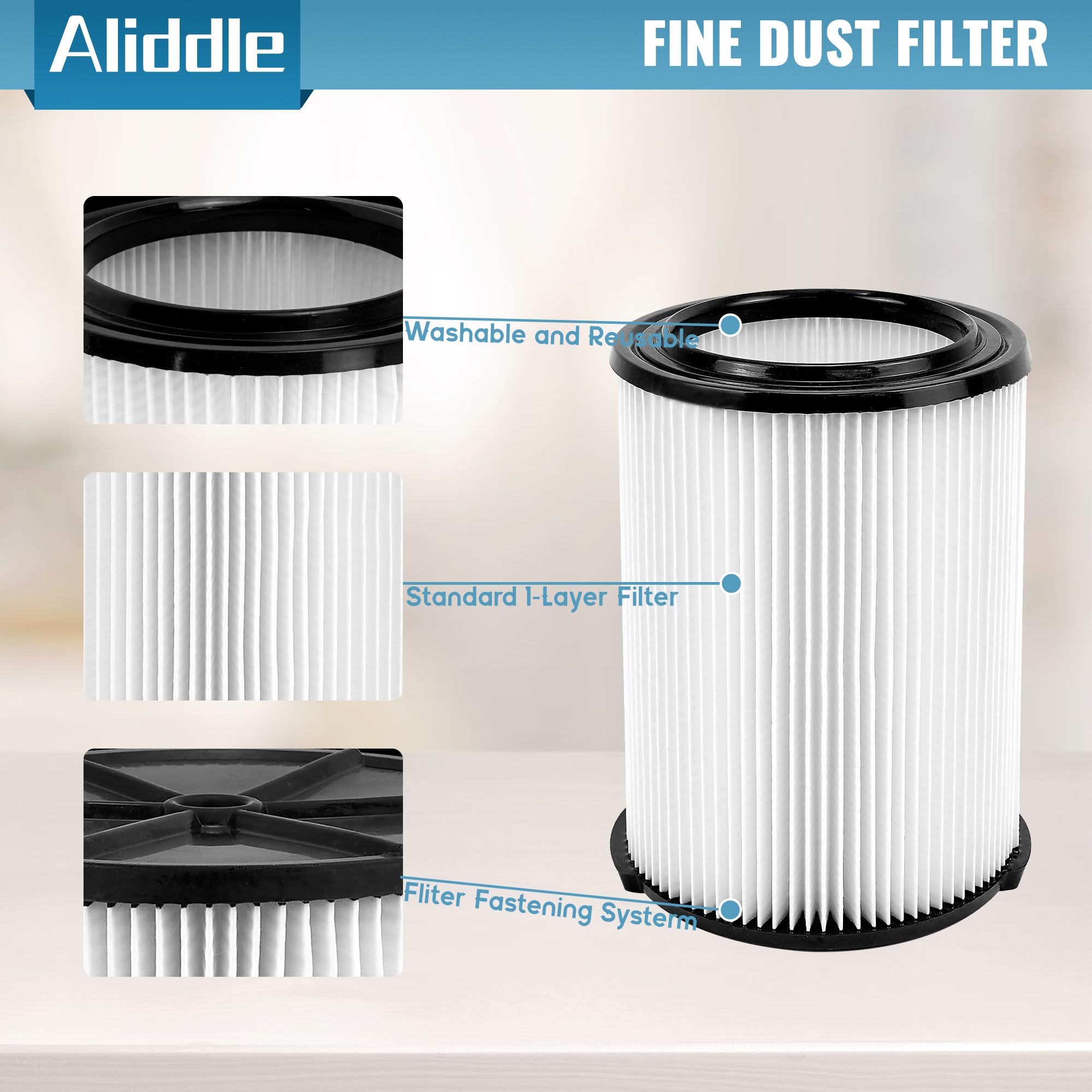 Aliddle Standard Wet Or Dry Vac Vf4000 Filter Replacement Compatible With Ridgd 5 20 Gallons Vacuum Cleaner, Husky 6 9 Gal Wd550